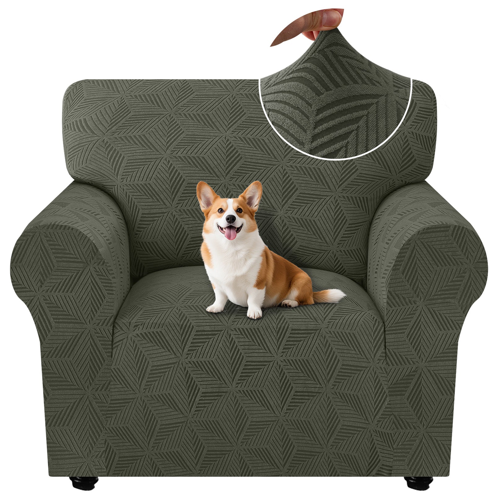 Ystyle Stretch 1 Seater Sofa Cover with Armrests Geometric Pattern Anti Slip-YSTYLE