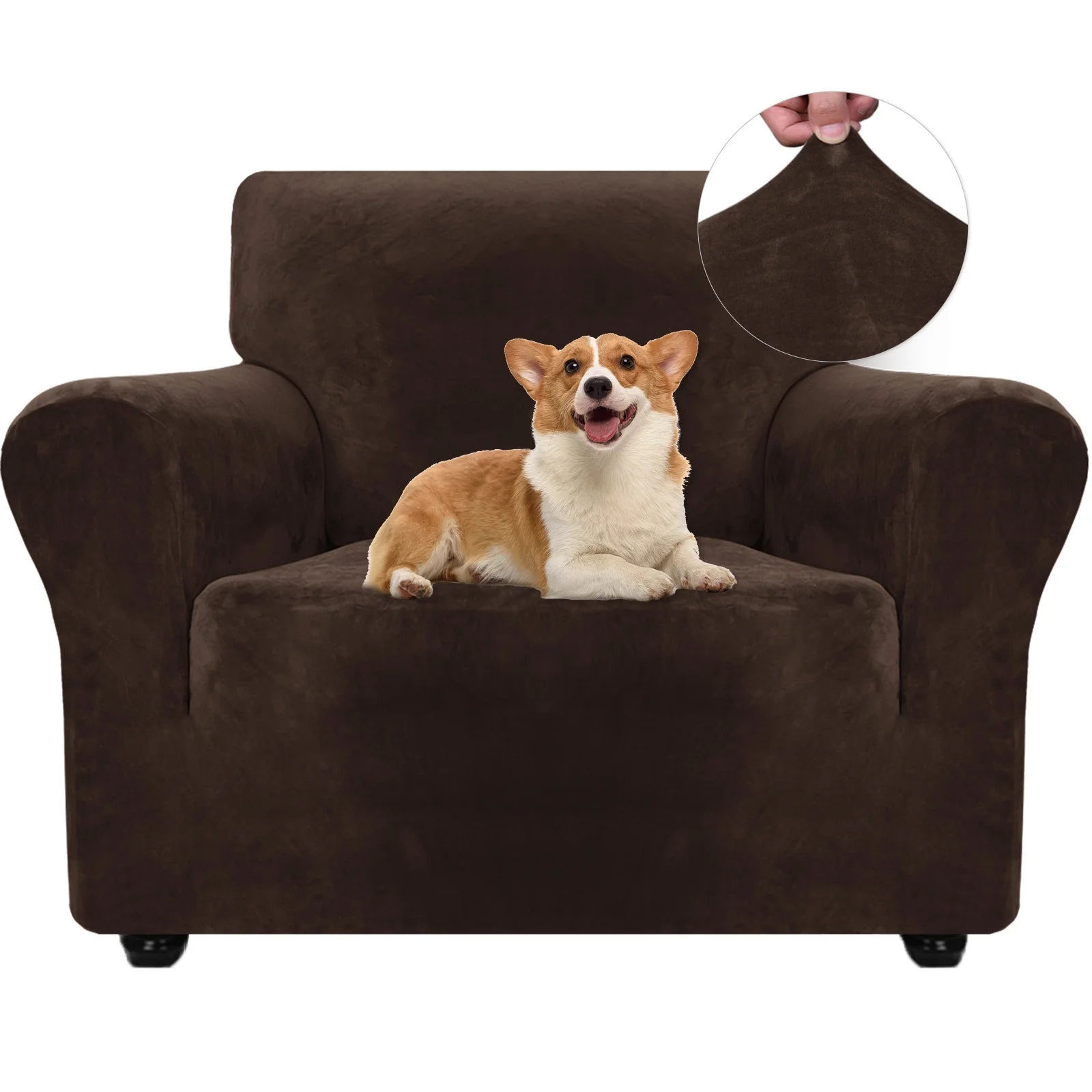 YSTYLE Velvet 1 Seater Sofa Cover with Armrests Stretch Anti Slip-YSTYLE