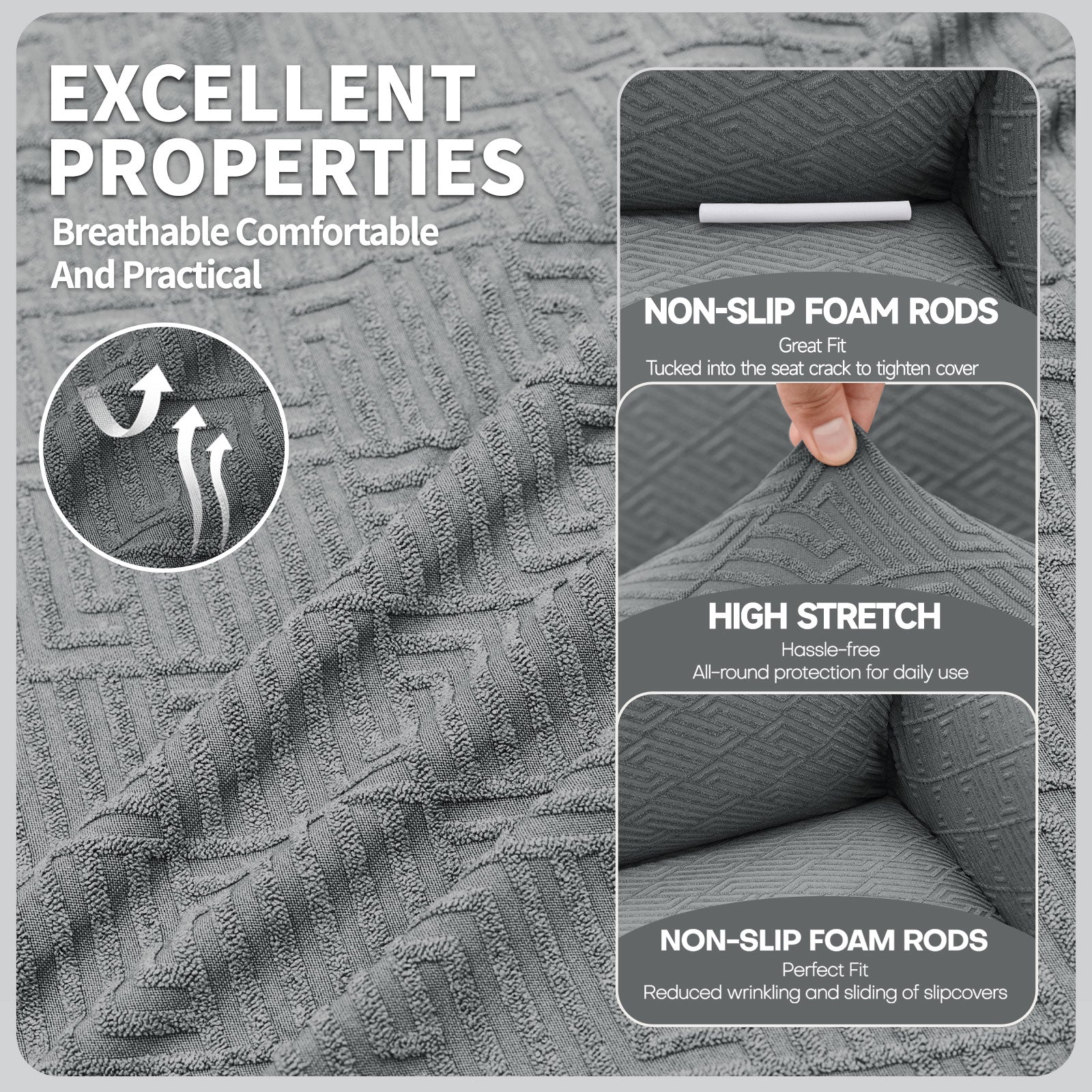 Copertura per divano a 3 posti YSTYLE Stretch con braccioli, motivo jacquard geometrico