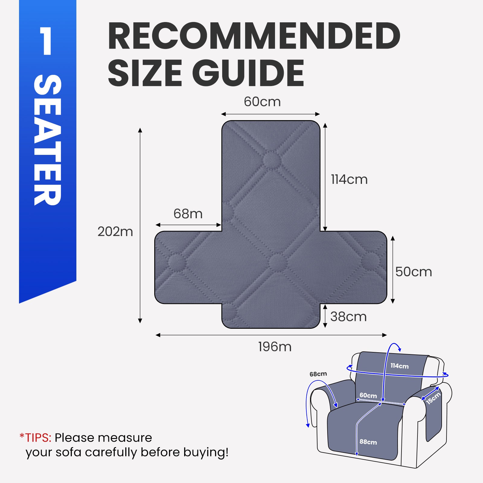 Ystyle Waterproof 1 Seater Armchair Cover with Side Pockets