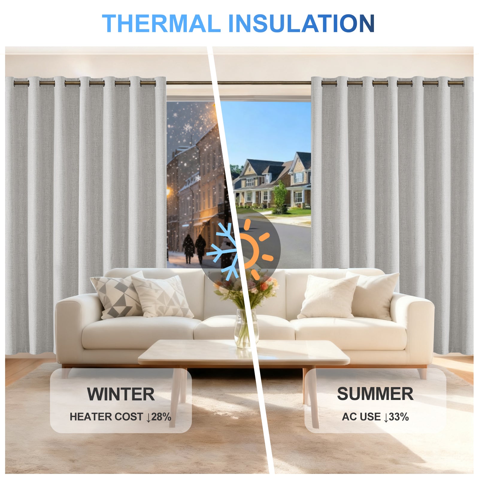 Ystyle 2 Pieces 100% Blackout Linen Curtains Thermal-YSTYLE