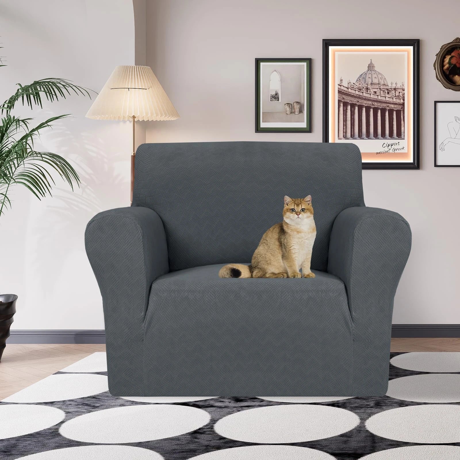 YSTYLE Stretch 1 Seater Sofa Cover with Armrests Anti-Slip Washable-YSTYLE