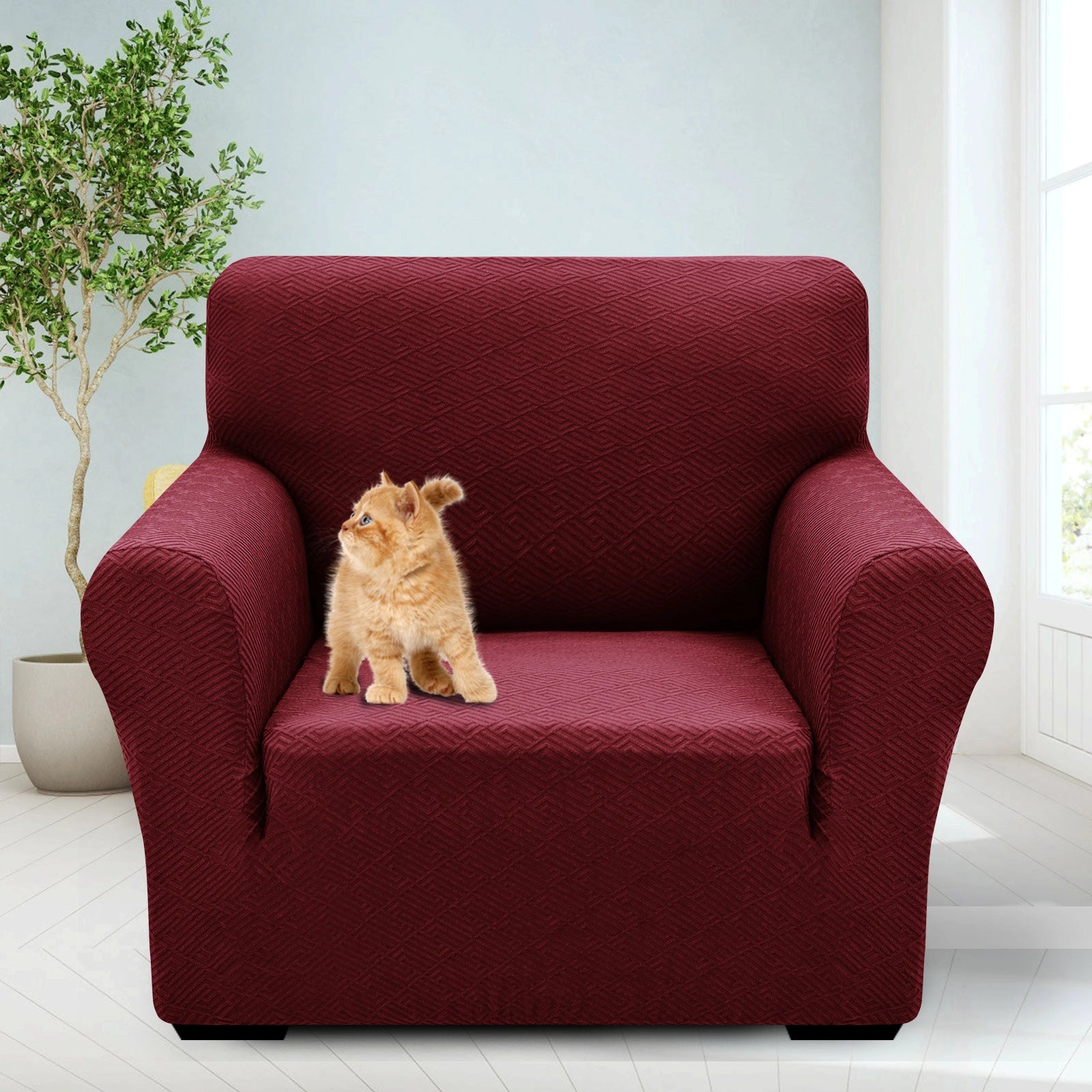 YSTYLE 1 Seater Sofa Cover – Stretch Fit, Pet Scratch Resistant, Geometric Jacquard, Anti-Slip, Washable-Back Shape