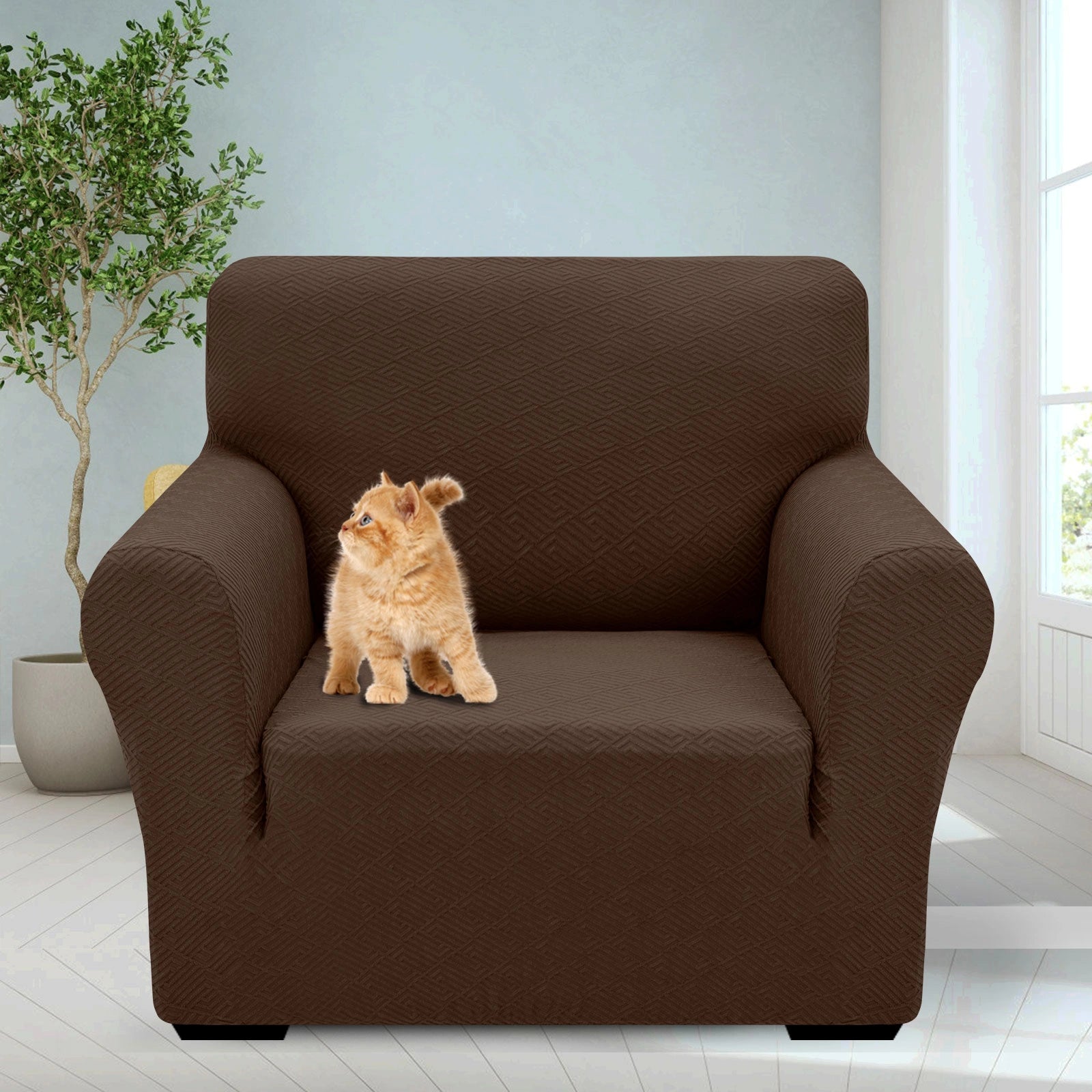 YSTYLE 1 Seater Sofa Cover – Stretch Fit, Pet Scratch Resistant, Geometric Jacquard, Anti-Slip, Washable-Back Shape