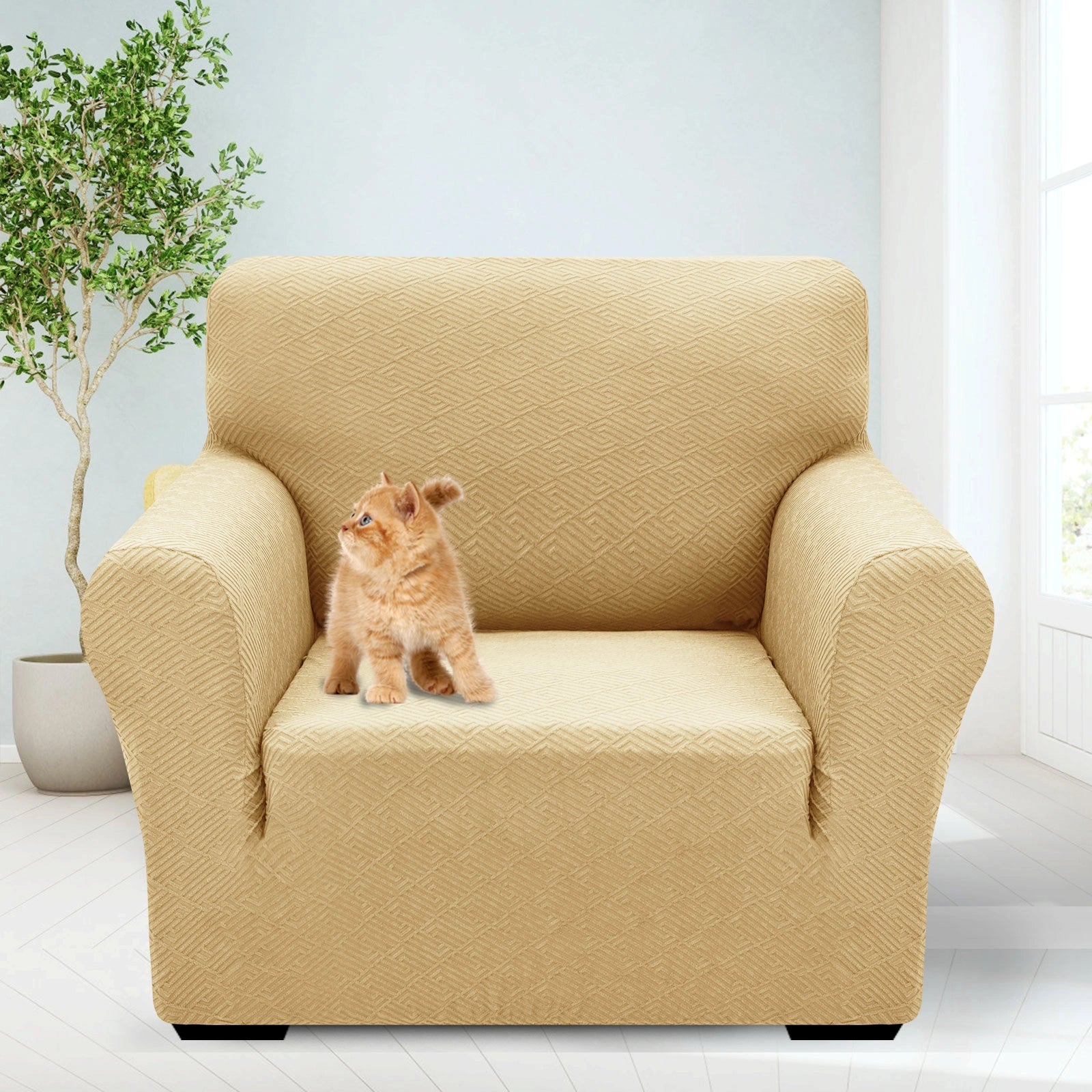 YSTYLE 1 Seater Sofa Cover – Stretch Fit, Pet Scratch Resistant, Geometric Jacquard, Anti-Slip, Washable-Back Shape