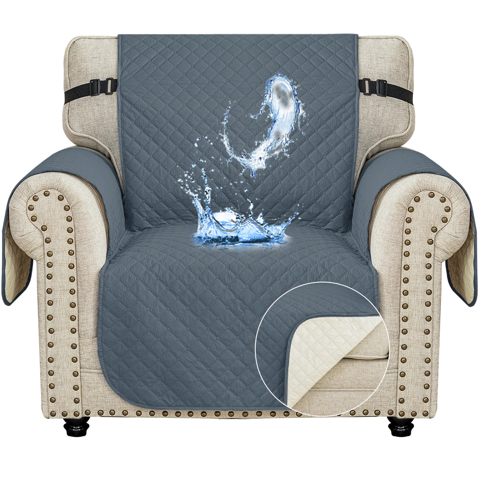 YSTYLE 1 Seater Couch Protector & WaterProof – Stretch Sofa Cover, Anti-Slip with Storage Pocket, Ideal for Pets-Rhombic