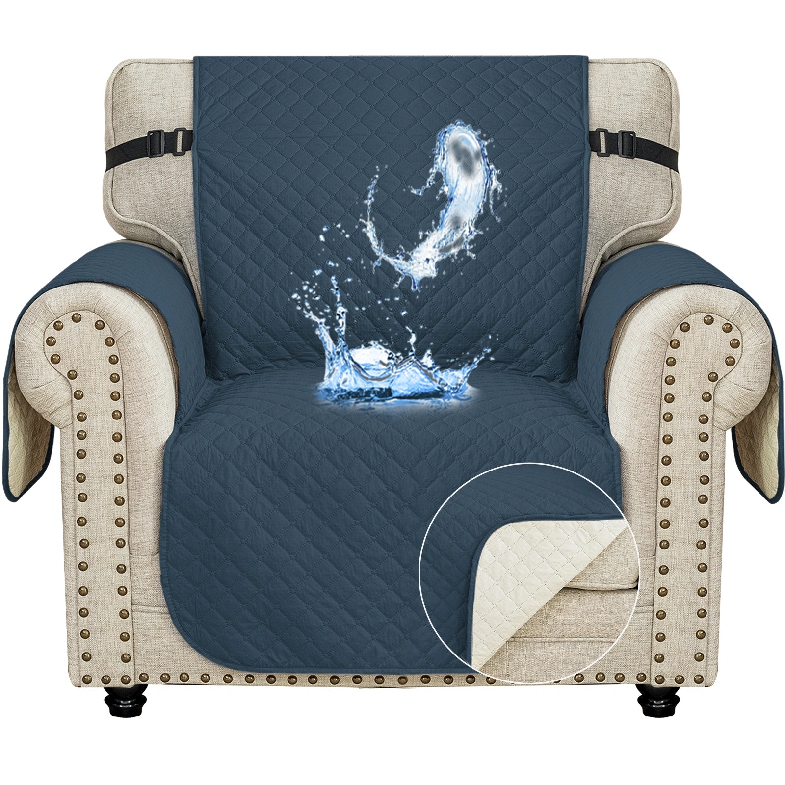 YSTYLE 1 Seater Couch Protector & WaterProof – Stretch Sofa Cover, Anti-Slip with Storage Pocket, Ideal for Pets-Rhombic