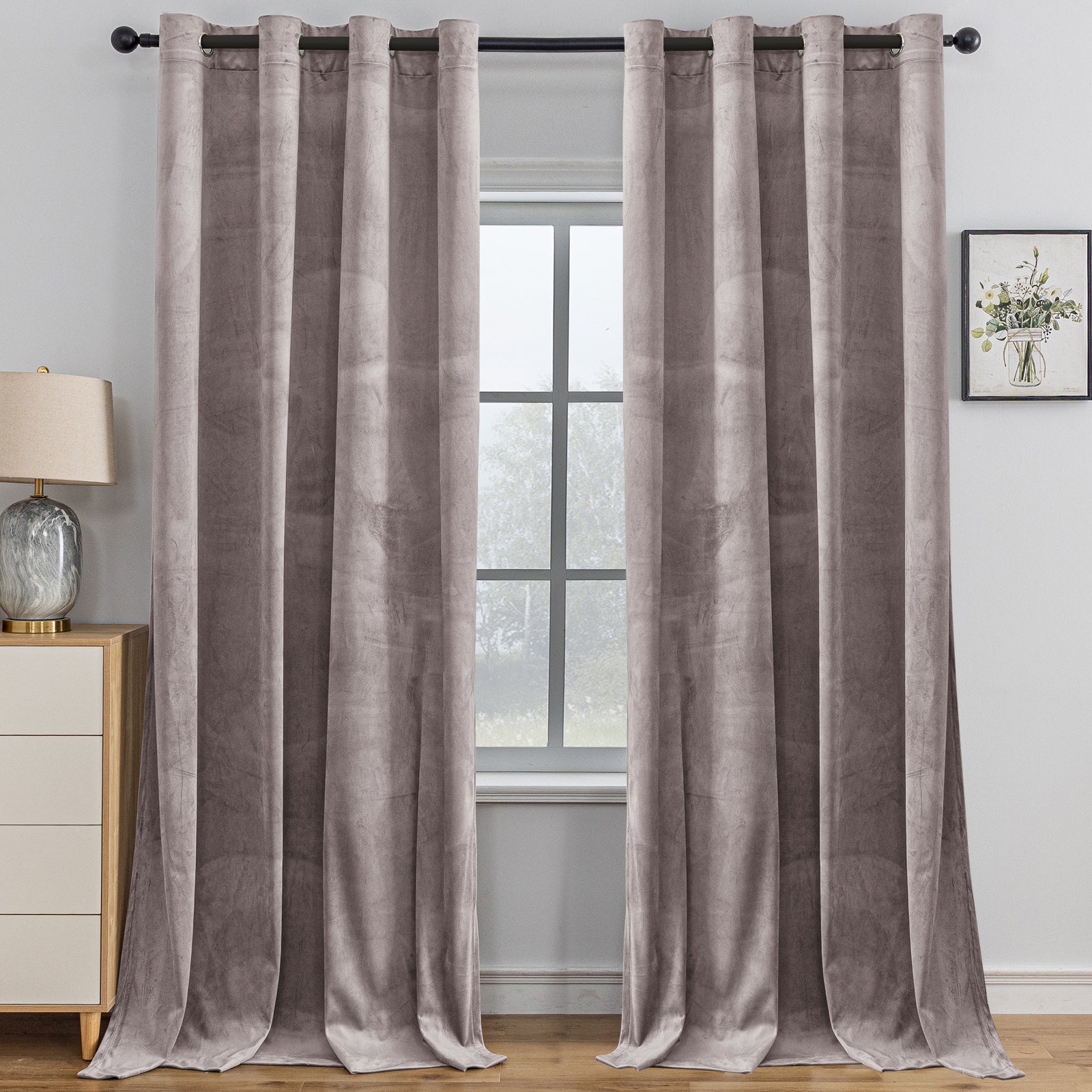 YSTYLE 2 Pieces Velvet Blackout Curtains Thermal Insulated-YSTYLE