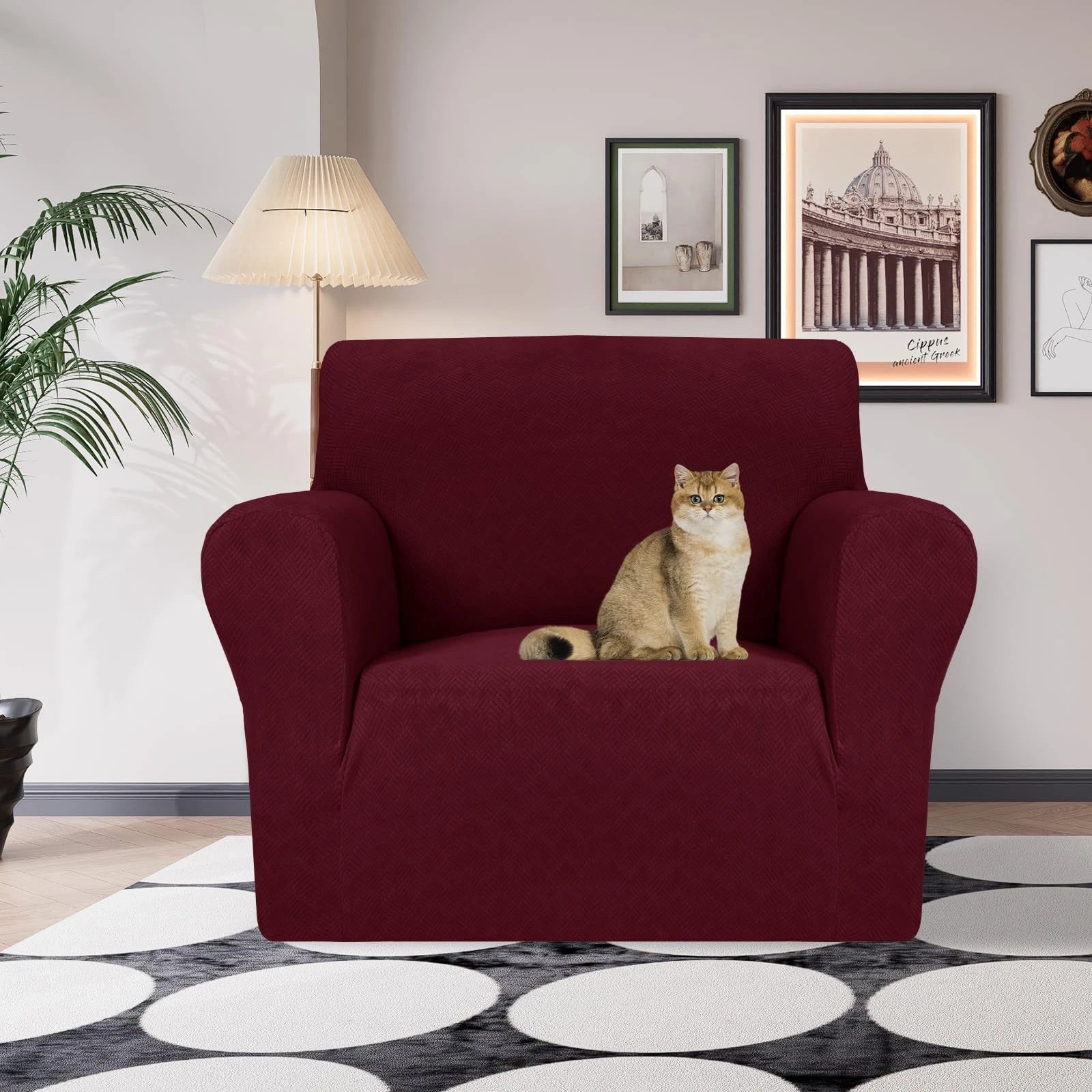 YSTYLE Stretch 1 Seater Sofa Cover with Armrests Anti-Slip Washable-YSTYLE