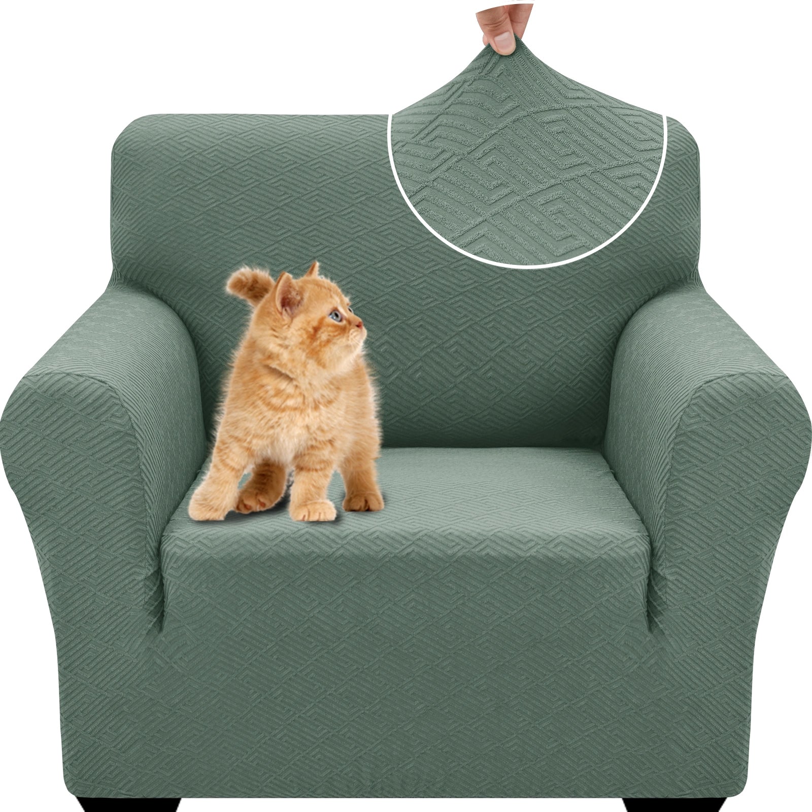 YSTYLE 1 Seater Sofa Cover – Stretch Fit, Pet Scratch Resistant, Geometric Jacquard, Anti-Slip, Washable-Back Shape