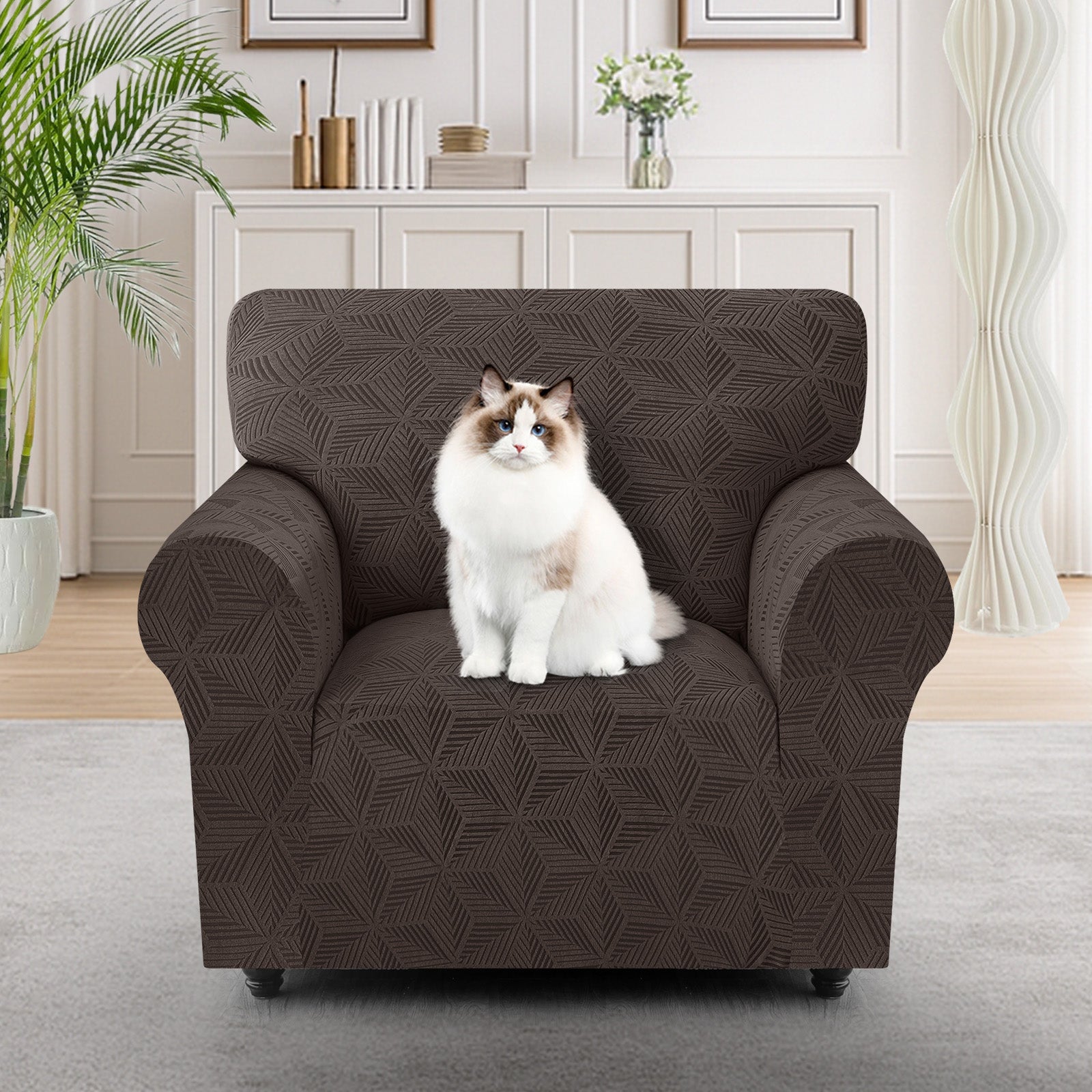 Ystyle Stretch 1 Seater Sofa Cover with Armrests Geometric Pattern Anti Slip-YSTYLE