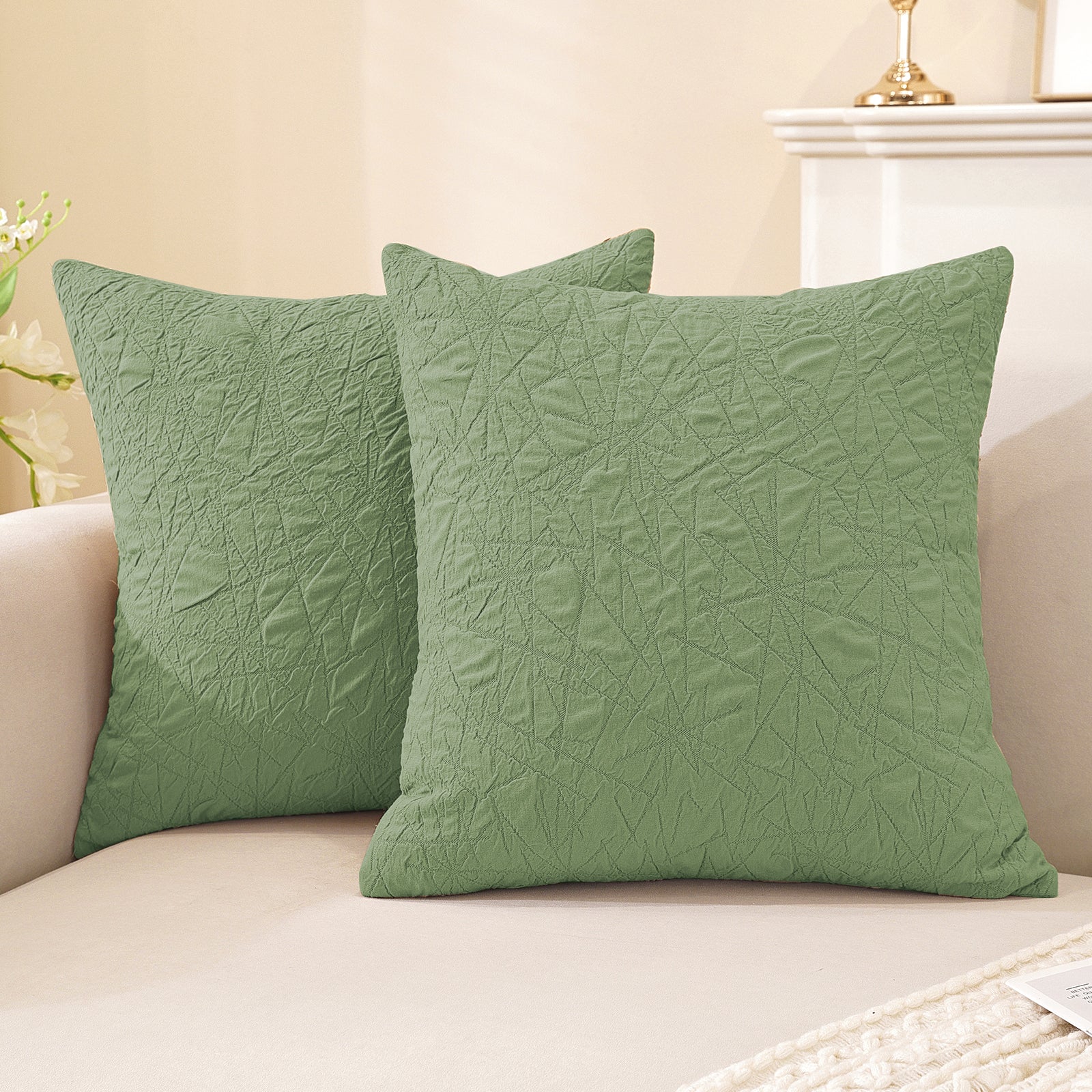 Ystyle 2 Pieces Sofa Cushion Covers 50 x 50 cm, Cushion Covers with Invisible Zipper, Square Pillowcases, Modern Sofa Pillowcases, for Living Room Bedroom Balcony Outdoor