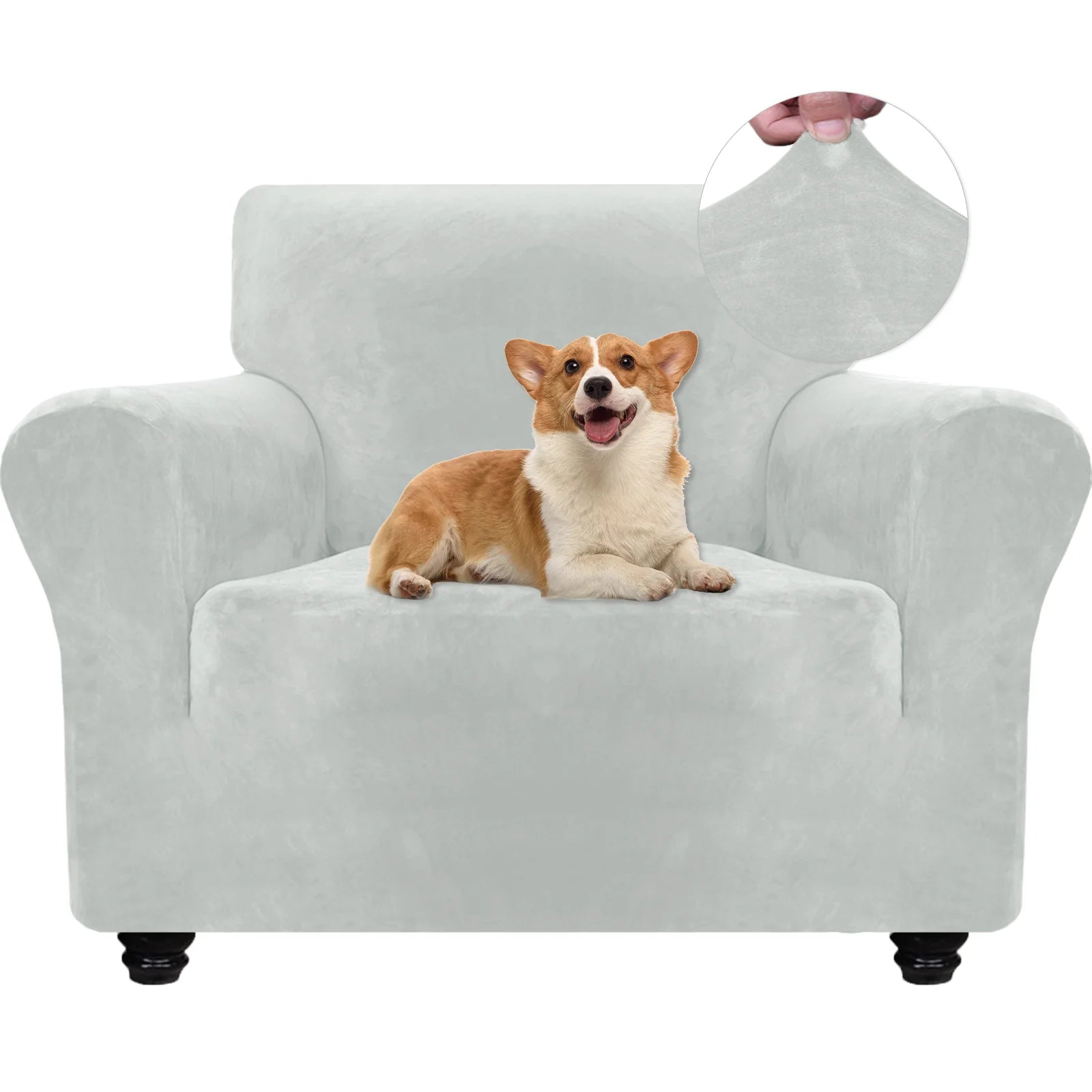 YSTYLE Velvet 1 Seater Sofa Cover with Armrests Stretch Anti Slip-YSTYLE