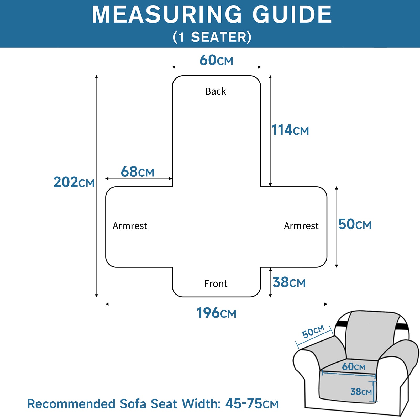 YSTYLE imperméable 1 Seater canapé couverture with Side Pockets antidérapant