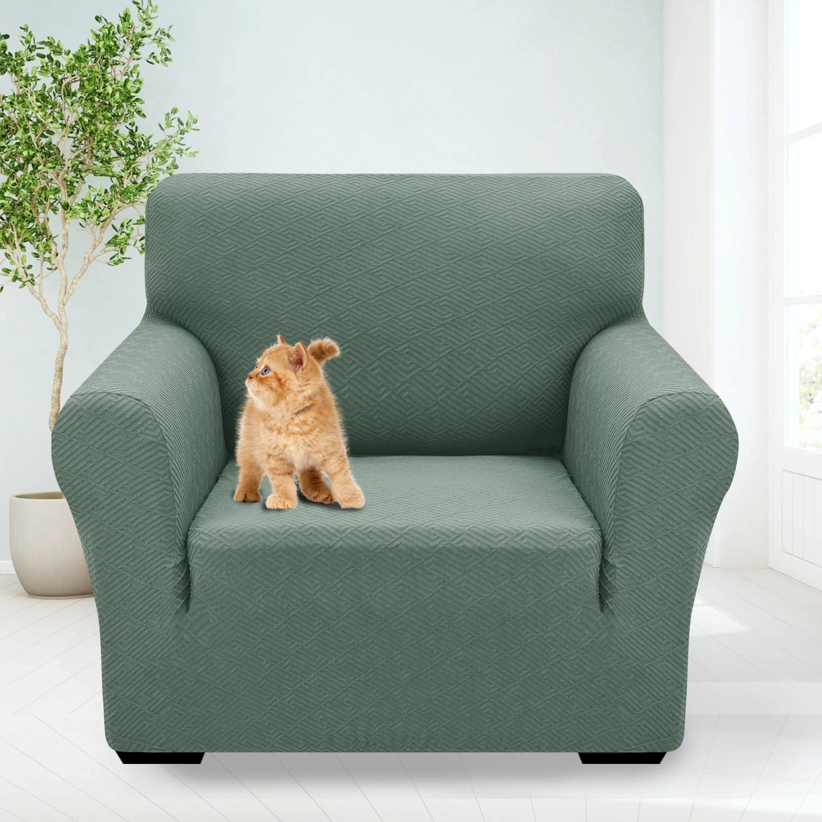 YSTYLE 1 Seater Sofa Cover – Stretch Fit, Pet Scratch Resistant, Geometric Jacquard, Anti-Slip, Washable-Back Shape