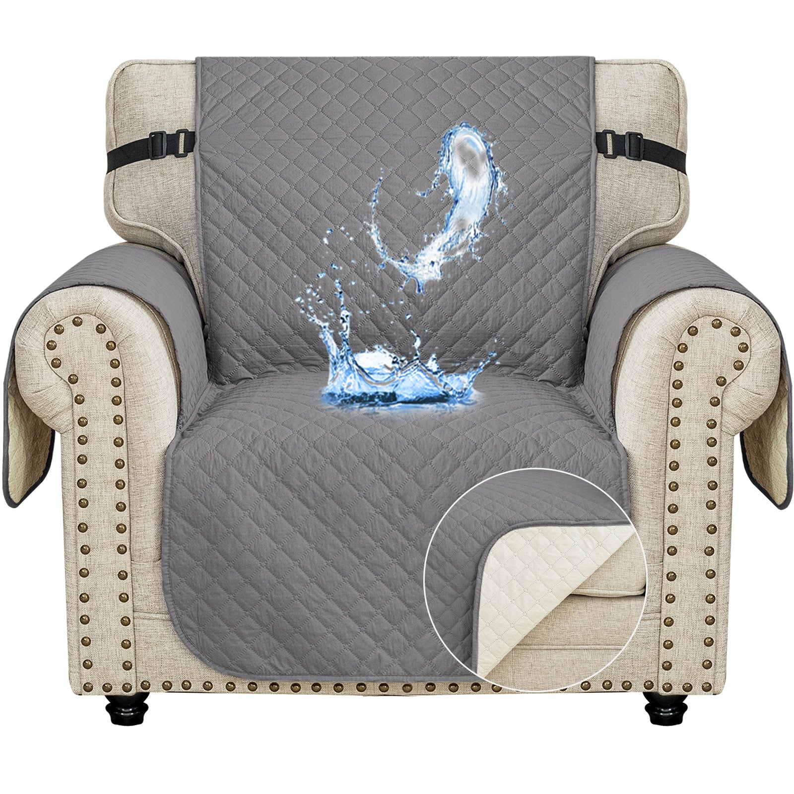 YSTYLE Waterproof 1 Seater Sofa Cover with Side Pockets Anti-Slip-YSTYLE