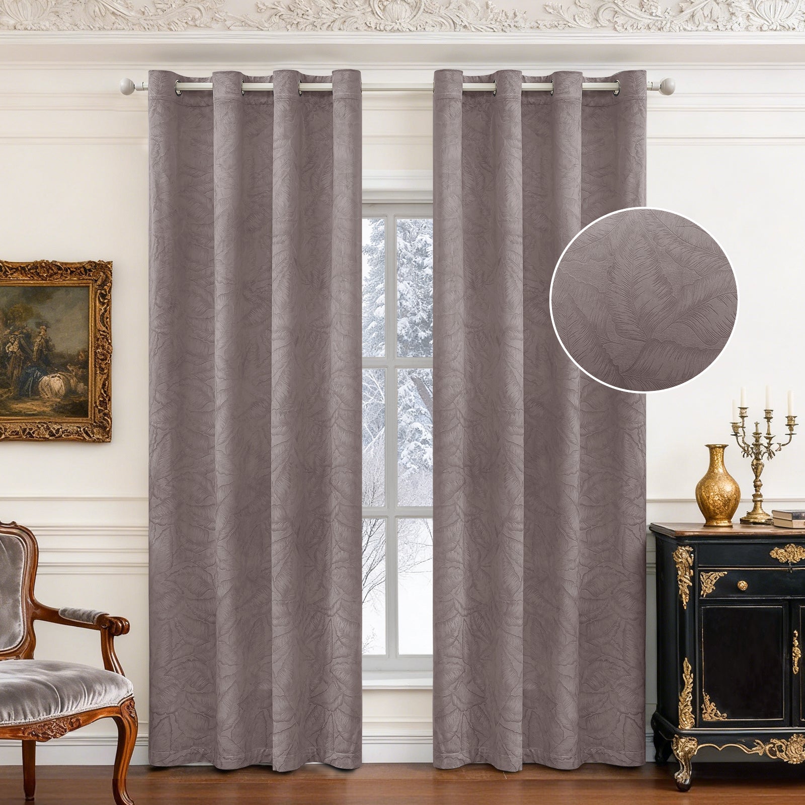 2 Pieces rideaux opacifiants with Stainless Steel Eyelets thermique Polyester Panels