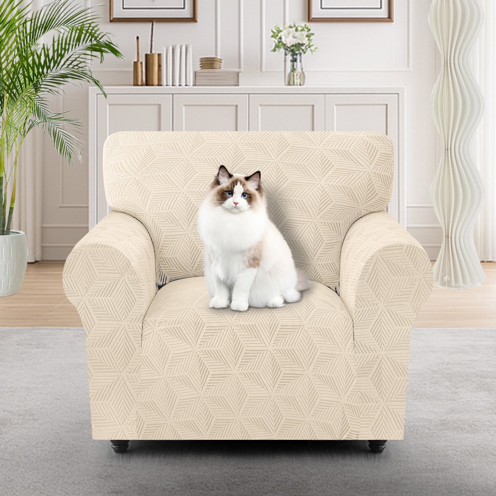 Ystyle Stretch 1 Seater Sofa Cover with Armrests Geometric Pattern Anti Slip-YSTYLE