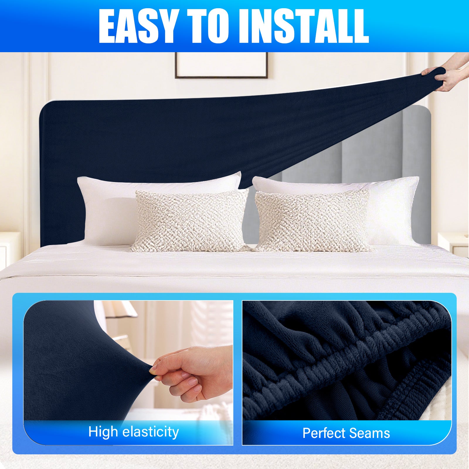 Ystyle 180cm Velvet Headboard Cover, Elastic Slipcover for Bed Headboard, Solid Color Washable Headboard Protector for Single/Double Beds
