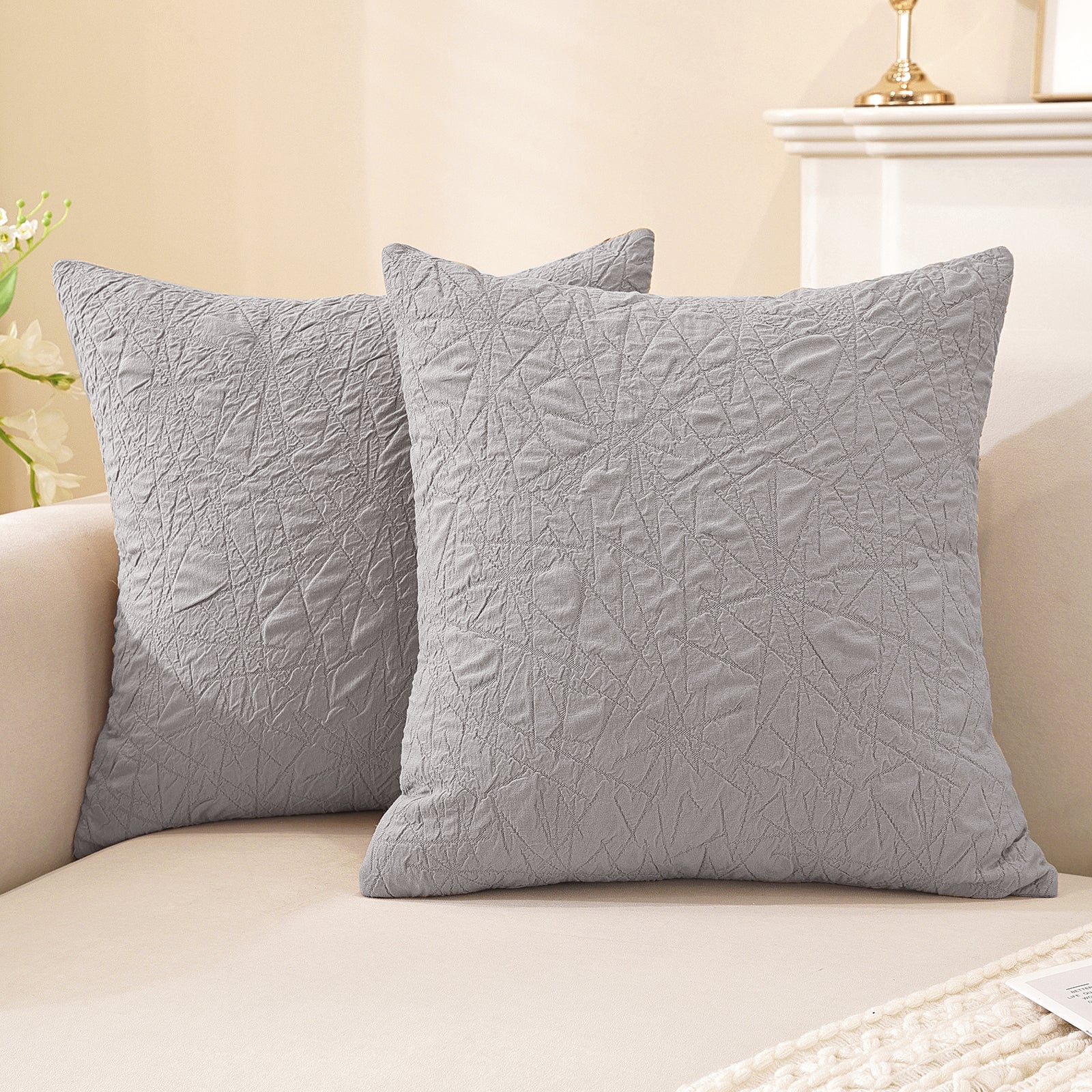 Ystyle 2 Pieces Sofa Cushion Covers 50 x 50 cm, Cushion Covers with Invisible Zipper, Square Pillowcases, Modern Sofa Pillowcases, for Living Room Bedroom Balcony Outdoor