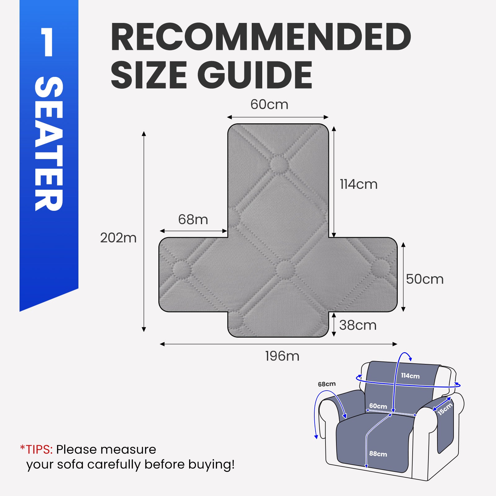 Ystyle Waterproof 1 Seater Armchair Cover with Side Pockets