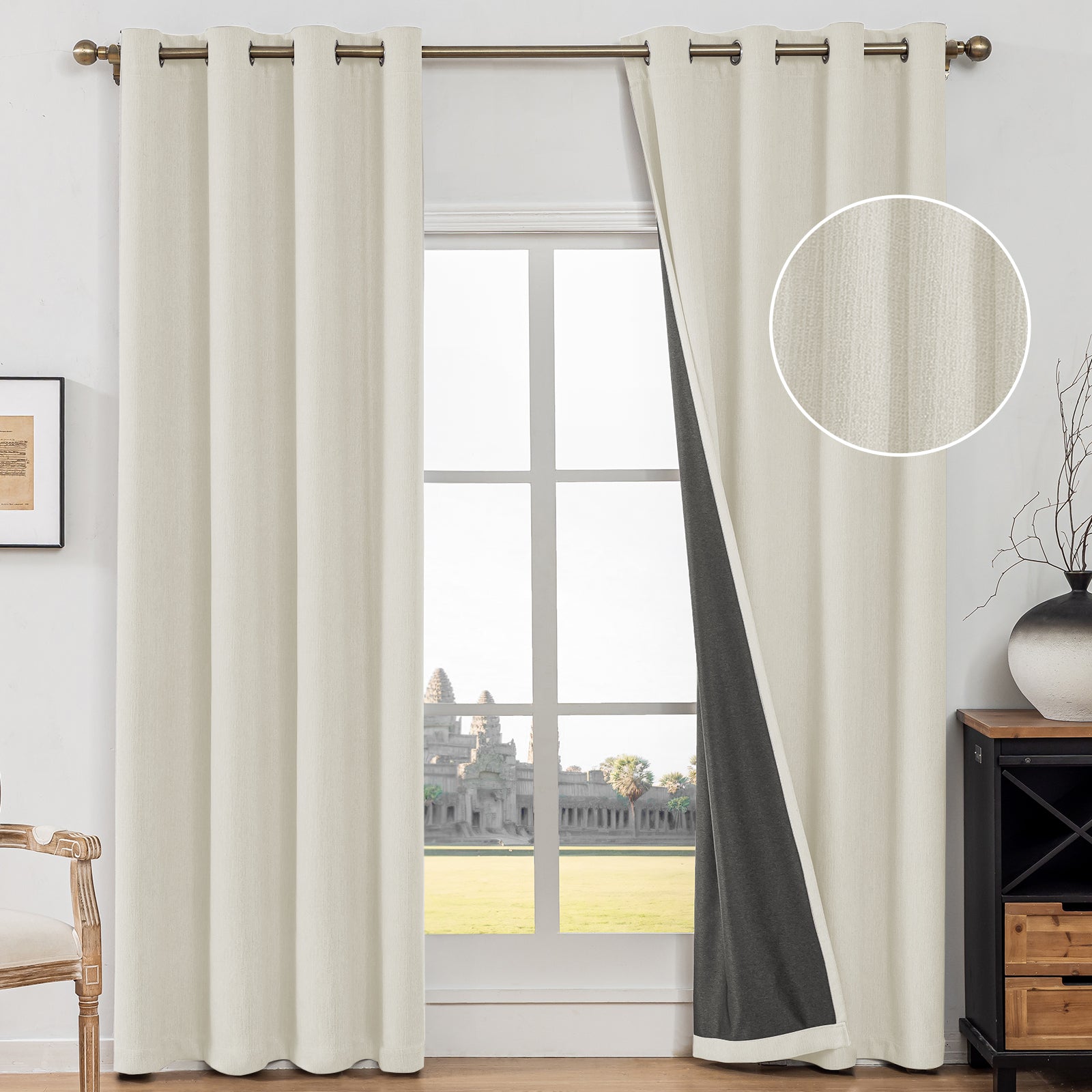 Ystyle 2 Pieces Linen Blackout Curtains Thermal-YSTYLE