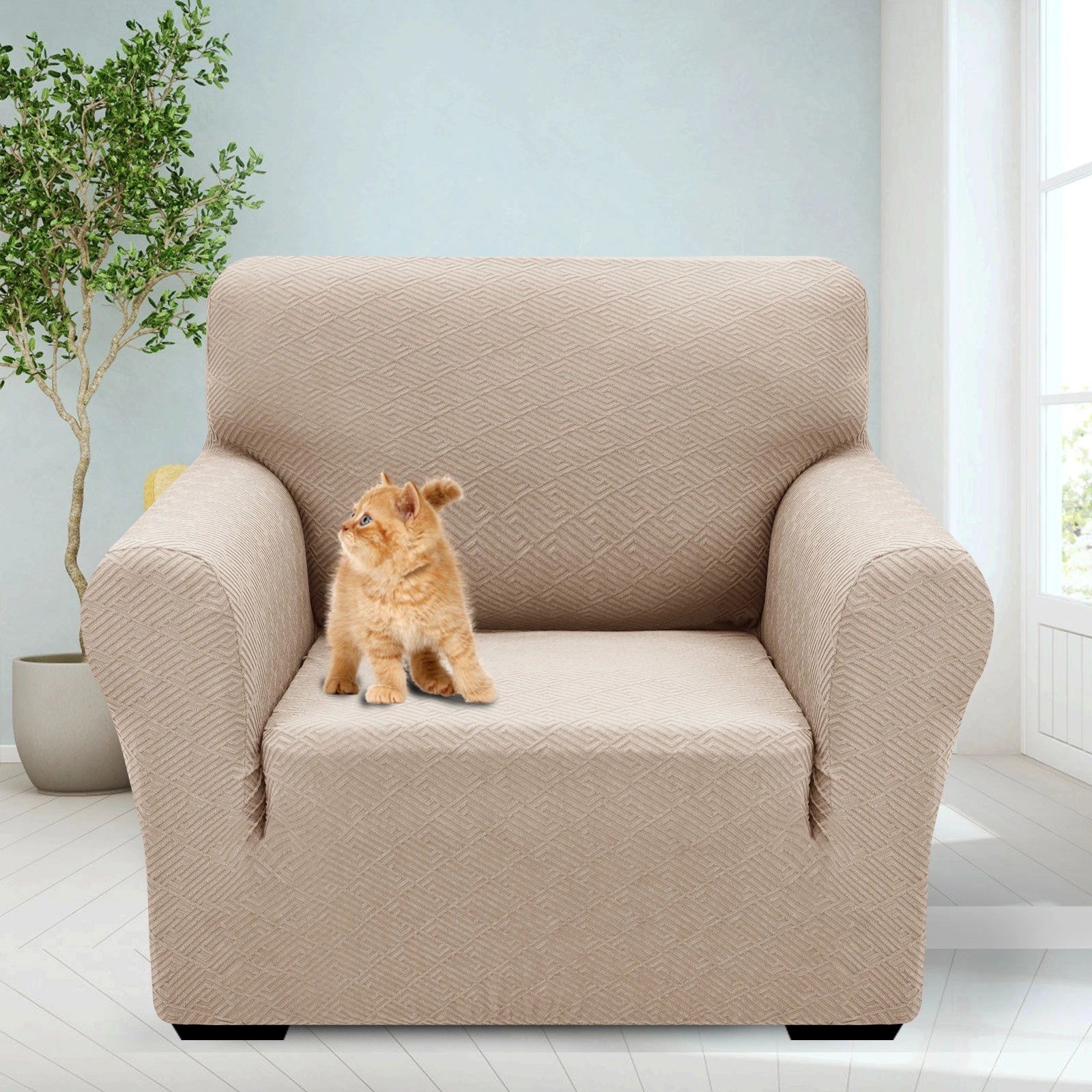 YSTYLE 1 Seater Sofa Cover – Stretch Fit, Pet Scratch Resistant, Geometric Jacquard, Anti-Slip, Washable-Back Shape