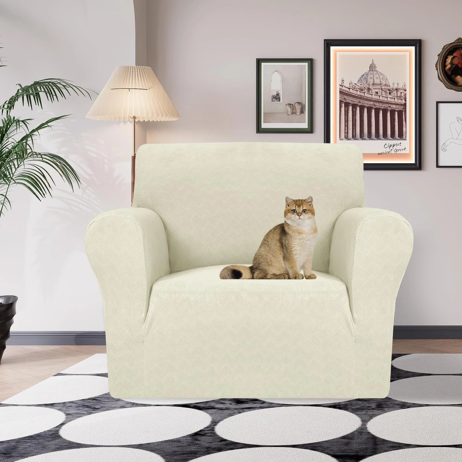 YSTYLE 1 Seater Sofa Cover–Stretch Fit, Anti-Slip, Pet-Proof, Full Coverage, Washable,Rhombic