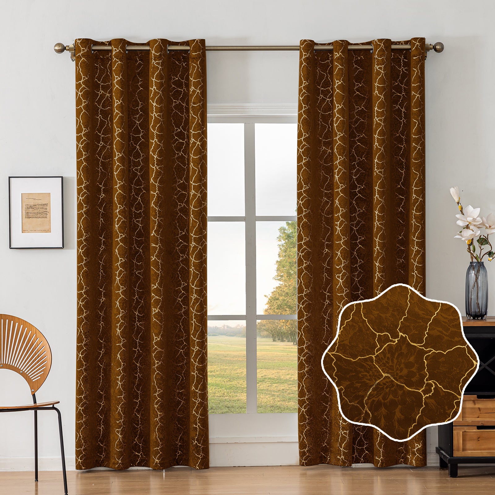 Ystyle 2 Stück Samt Blackout Vorhänge 117x137 cm Gold Druck