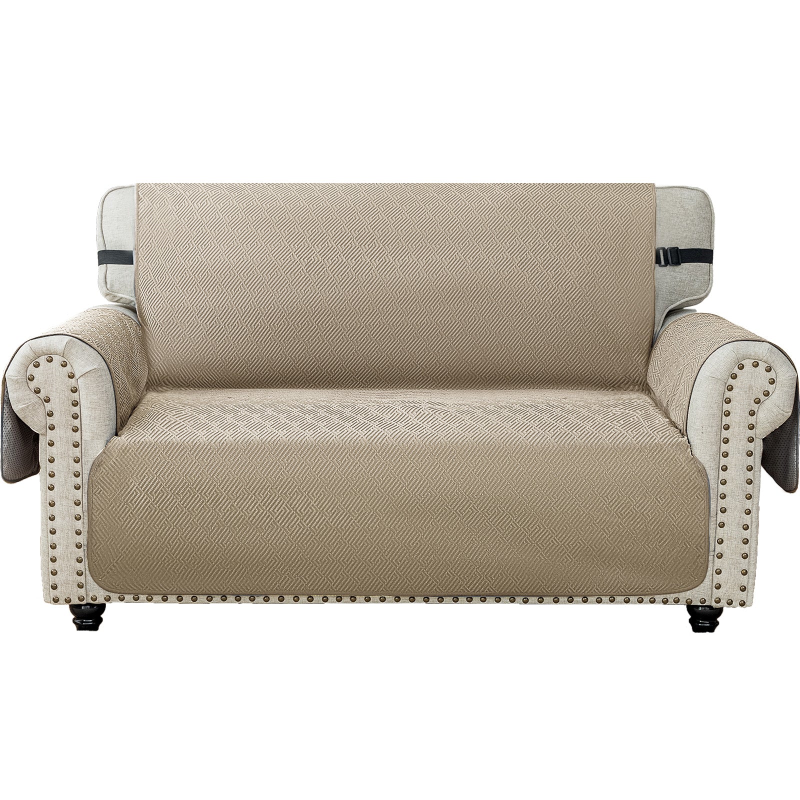 2 Seater Sofa Cover with Armrests Geometric Pattern Anti Slip-YSTYLE