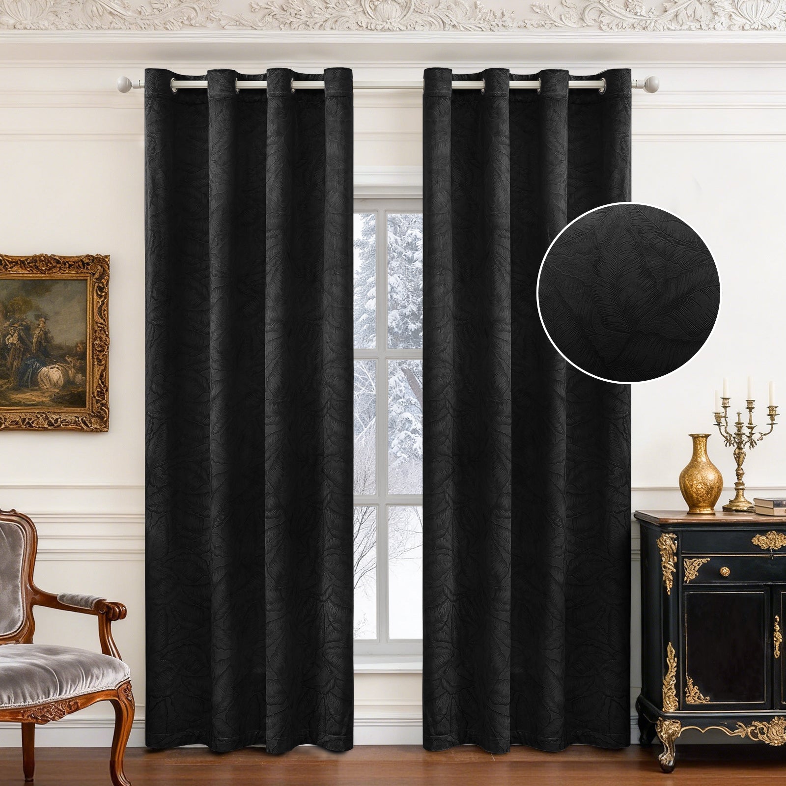 2 Pieces rideaux opacifiants with Stainless Steel Eyelets thermique Polyester Panels