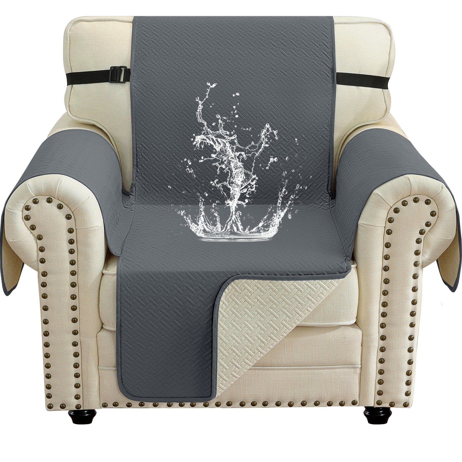 imperméable canapé couverture with Side Pockets and antidérapant design