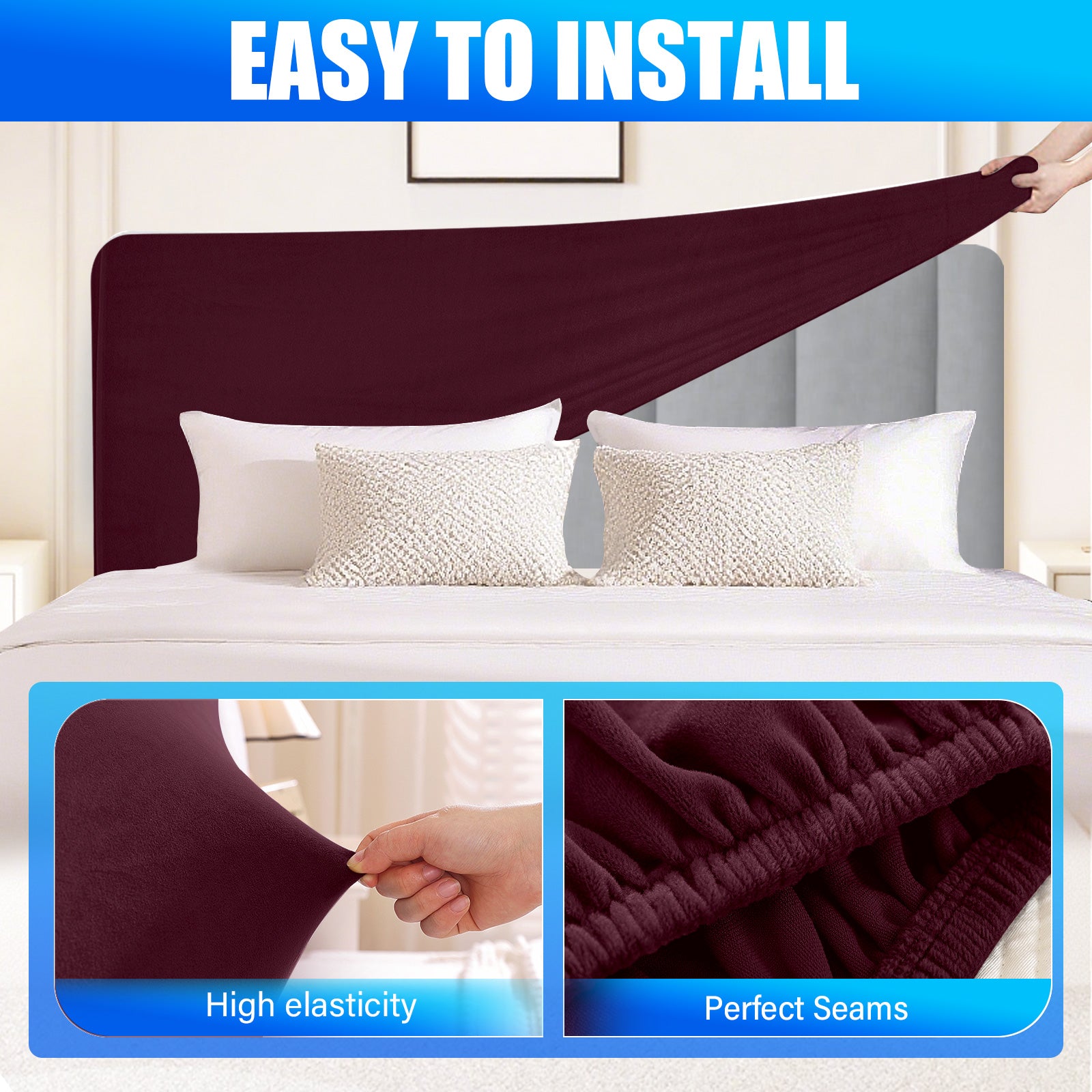 Ystyle 180cm Velvet Headboard Cover, Elastic Slipcover for Bed Headboard, Solid Color Washable Headboard Protector for Single/Double Beds
