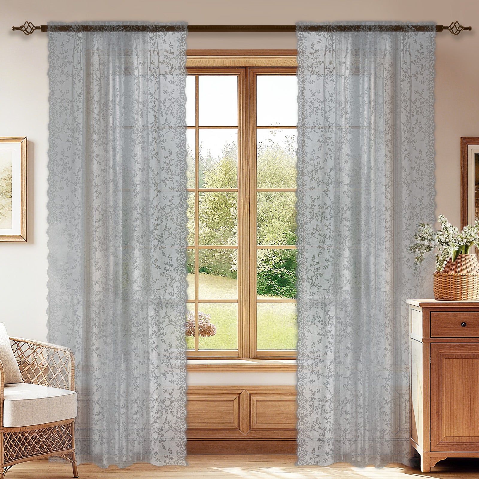 Ystyle 2 Panels Set Semi-Sheer Indoor Curtains, 70x120cm, Classic Lace Voile Curtains with Rod Pocket
