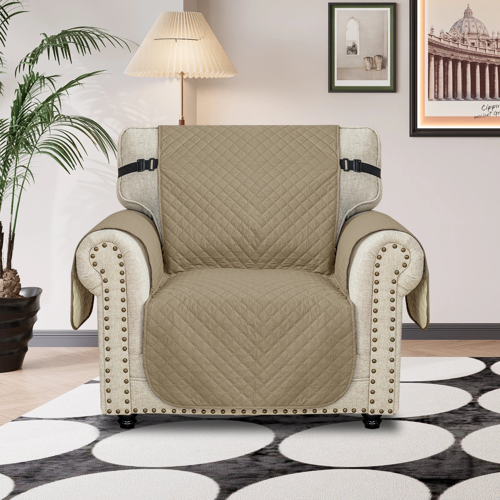 YSTYLE 1 Seater Couch Protector & WaterProof – Stretch Sofa Cover, Anti-Slip with Storage Pocket, Ideal for Pets-Rhombic