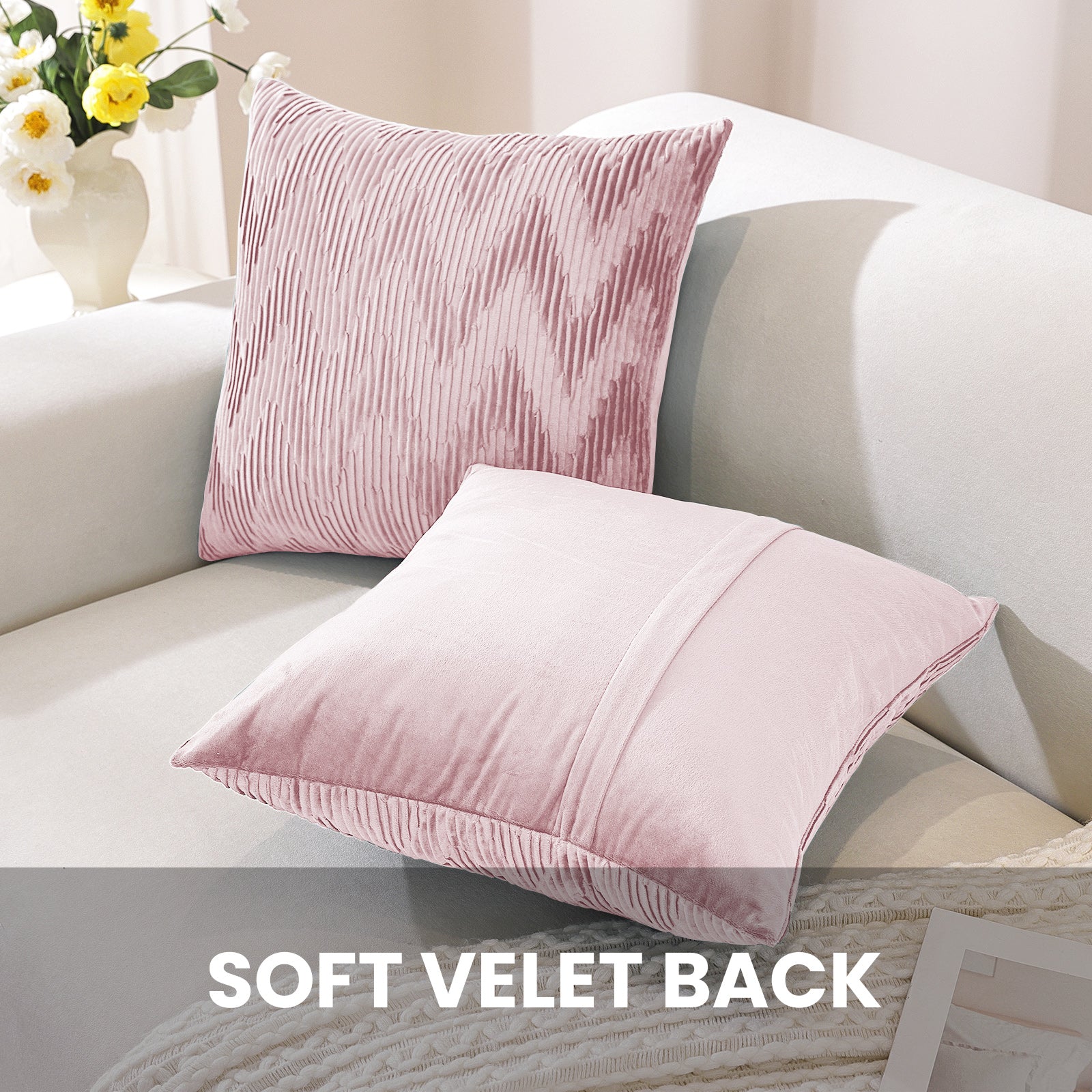 Ystyle 2 Pieces Cushion Covers Sofa 50 x 50 cm Velvet Minimalist Cushion Covers Invisible Zipper Decorative Cushion Covers for Sofa Living Room Bedroom