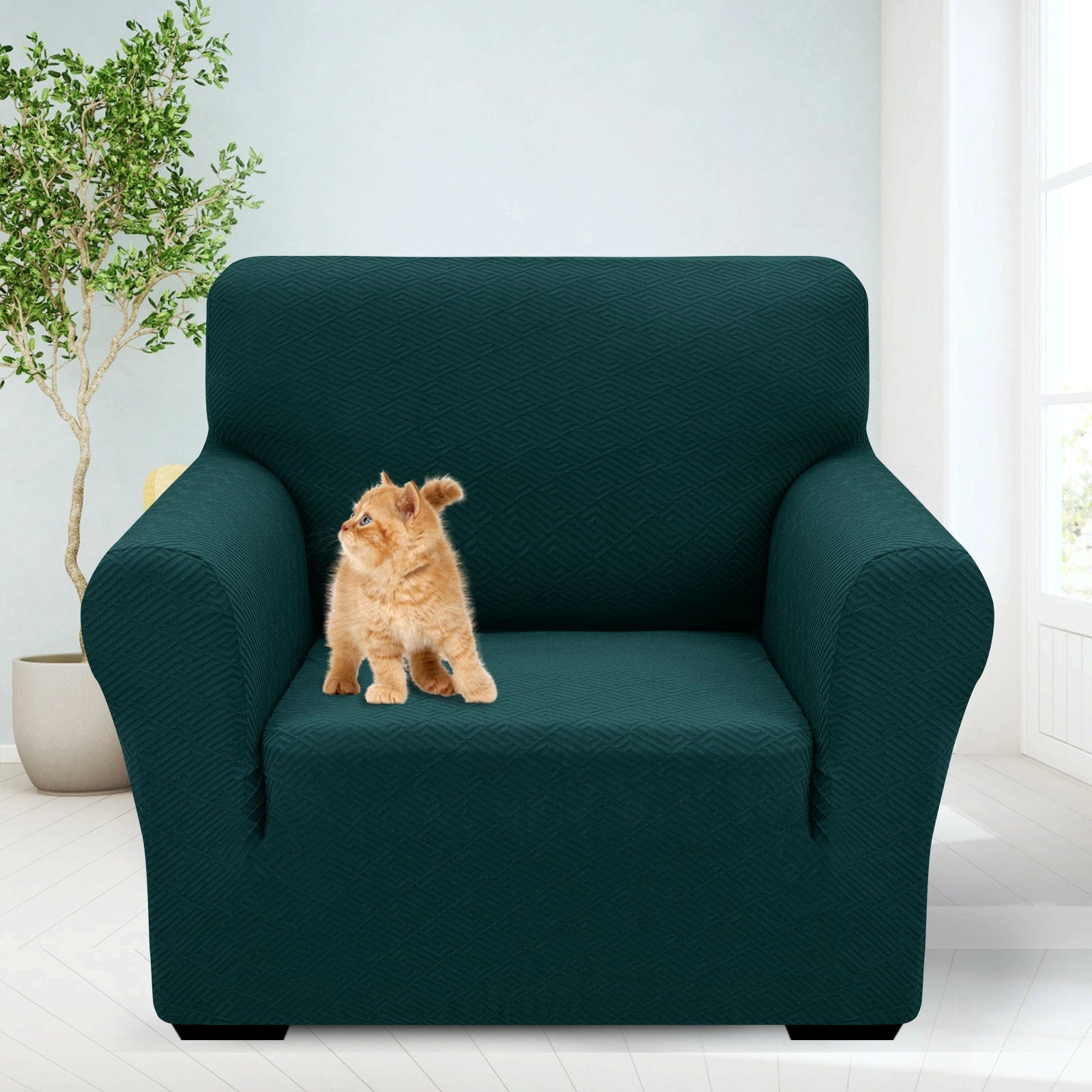 YSTYLE 1 Seater Sofa Cover – Stretch Fit, Pet Scratch Resistant, Geometric Jacquard, Anti-Slip, Washable-Back Shape