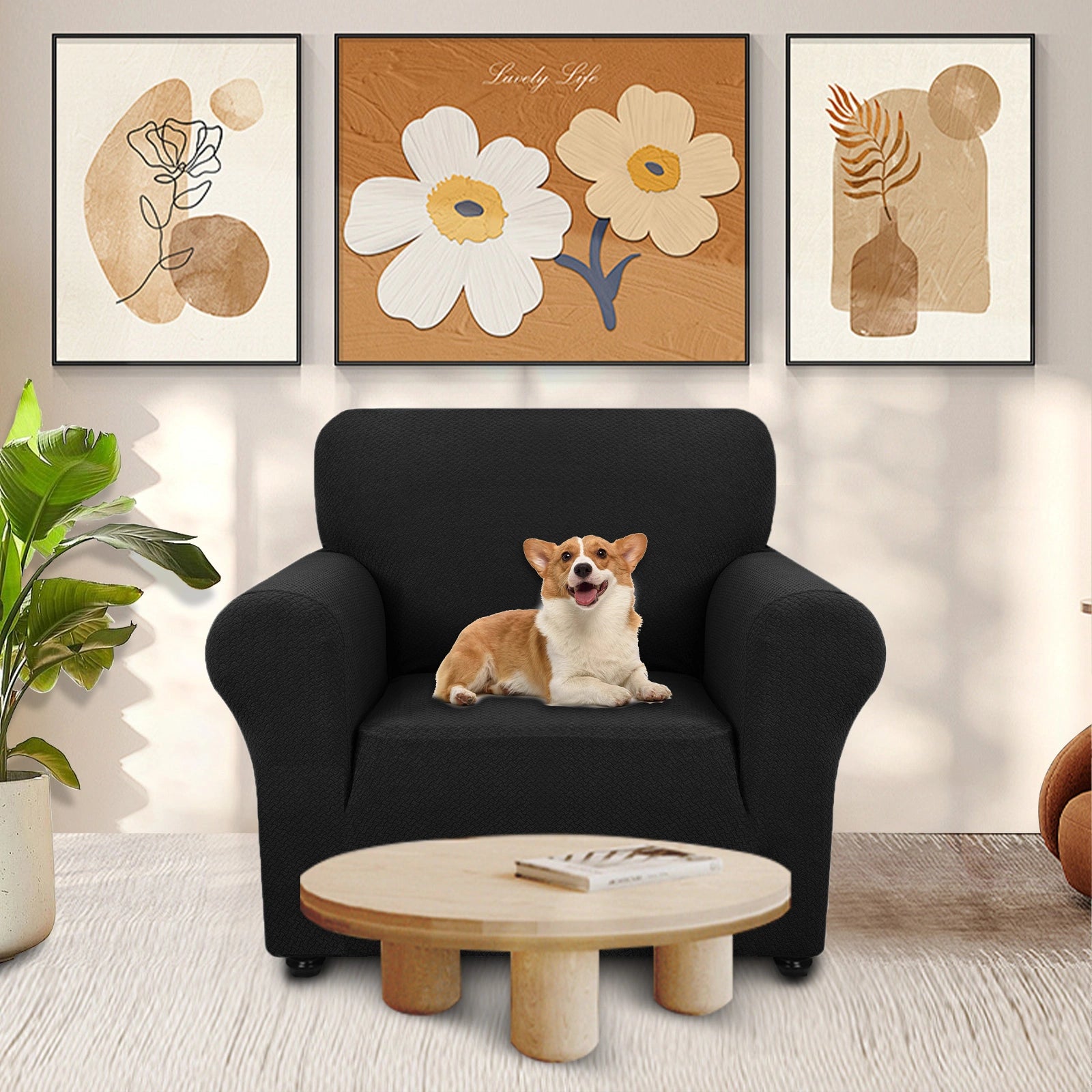 YSTYLE 1 Seater Sofa Cover – Stretch Jacquard, Anti-Slip, Cat-Proof, Washable, Full Cover-Knot