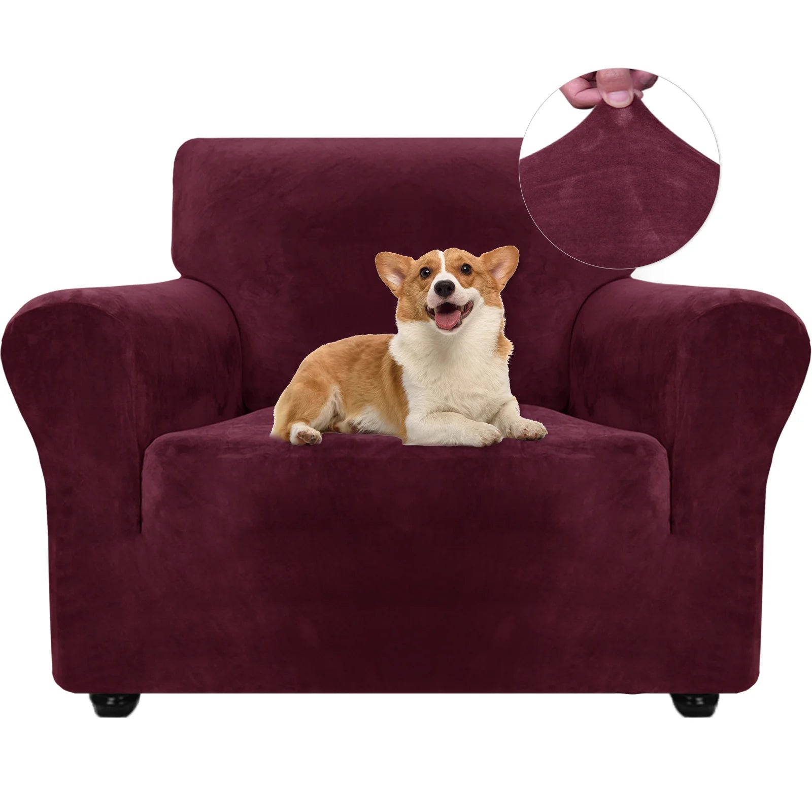 YSTYLE Velvet 1 Seater Sofa Cover with Armrests Stretch Anti Slip-YSTYLE