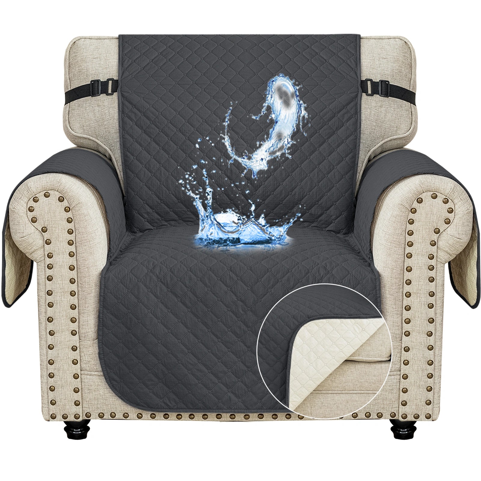 YSTYLE 1 Seater Couch Protector & WaterProof – Stretch Sofa Cover, Anti-Slip with Storage Pocket, Ideal for Pets-Rhombic