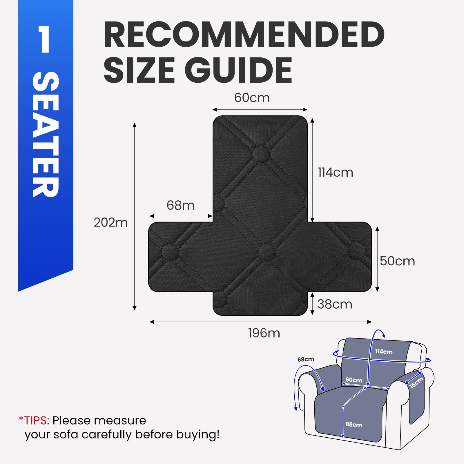 Ystyle Waterproof 1 Seater Armchair Cover with Side Pockets