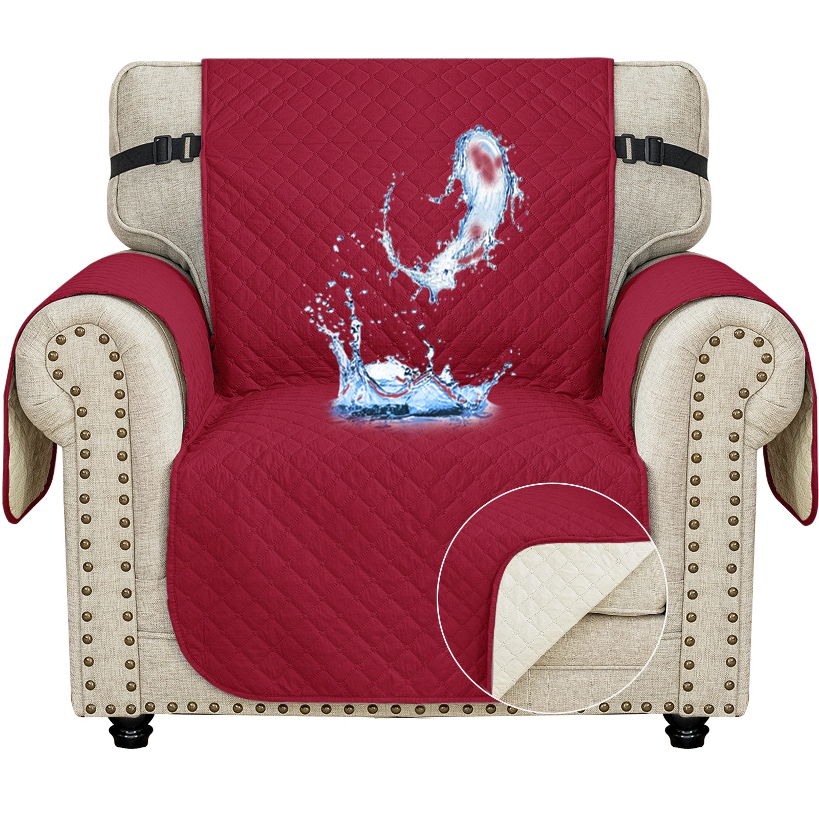 YSTYLE Waterproof 1 Seater Sofa Cover with Side Pockets Anti-Slip-YSTYLE