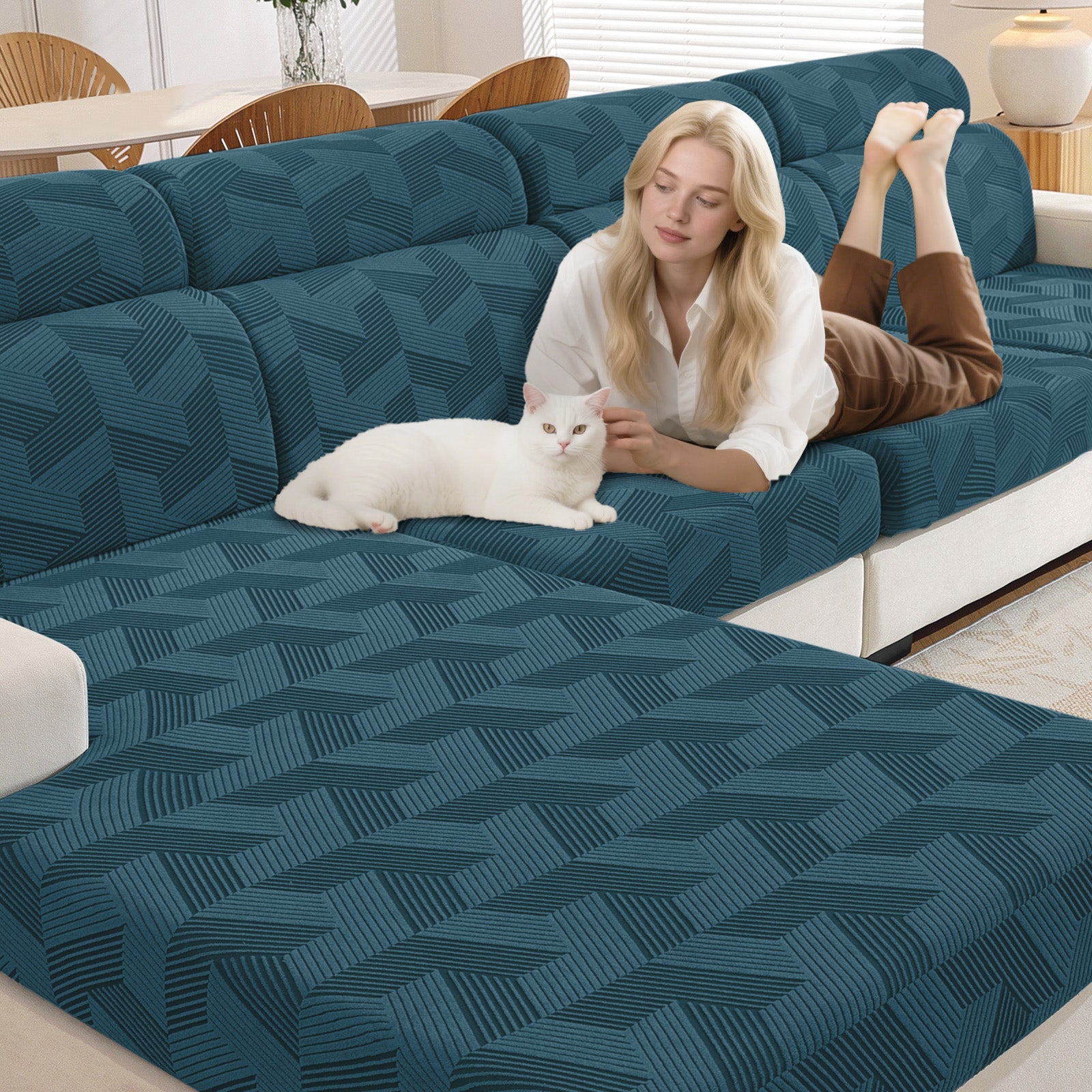 Ystyle Elastic Sofa Seat Cover, Universal Living Room Cushion Cover, Separate Sofa Cushion Slipcovers, Non-Slip, Stain-Resistant, Super Soft & Washable(2 Pieces+Chaise longue)