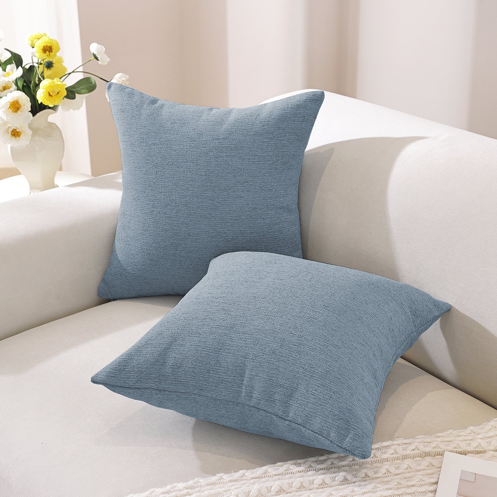 Ystyle 2 Pieces Linen Cushion Covers 60 x 60 cm, Decorative Sofa Cushion Covers, Invisible Zipper, Modern, Comfortable Sturdy, for Living Room, Bedroom