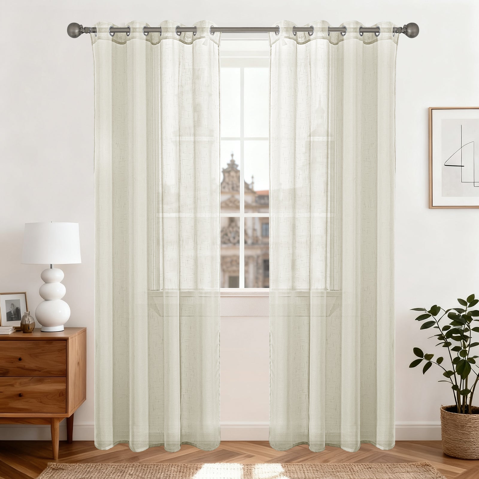 Ystyle 2 Panels Set, Linen-Effect Indoor Curtains, 70x240 cm, Living Room Window Curtains with Cross Weave, Kitchen Voile Curtains with Rod Pocket, Modern Lightweight Bedroom Curtains