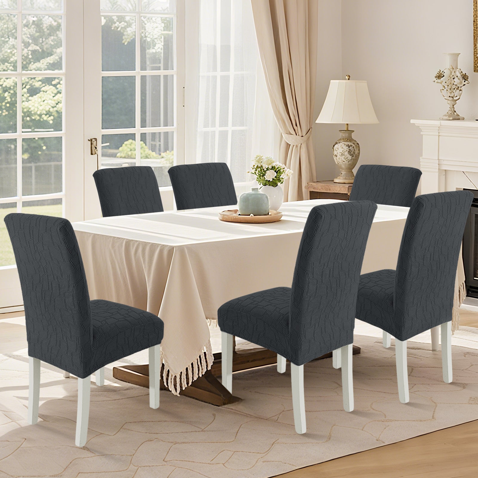 Ystyle 6-Piece Chair Covers with Backrest, Elastic Living Room Kitchen Chair Slipcovers, Soft Comfortable Anti-Scratch Chair Covers, Easy to Clean and Durable, Washable Removable