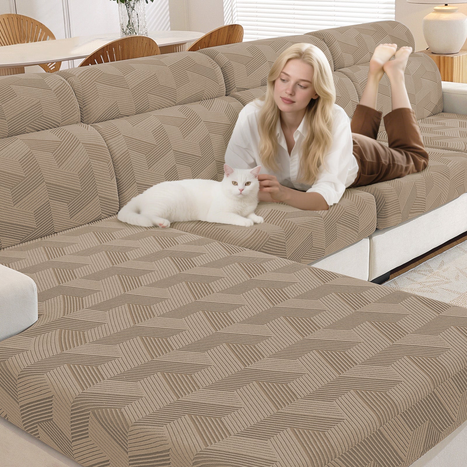 Ystyle Elastic Sofa Seat Cover, Universal Living Room Cushion Cover, Separate Sofa Cushion Slipcovers, Non-Slip, Stain-Resistant, Super Soft & Washable(2 Pieces+Chaise longue)