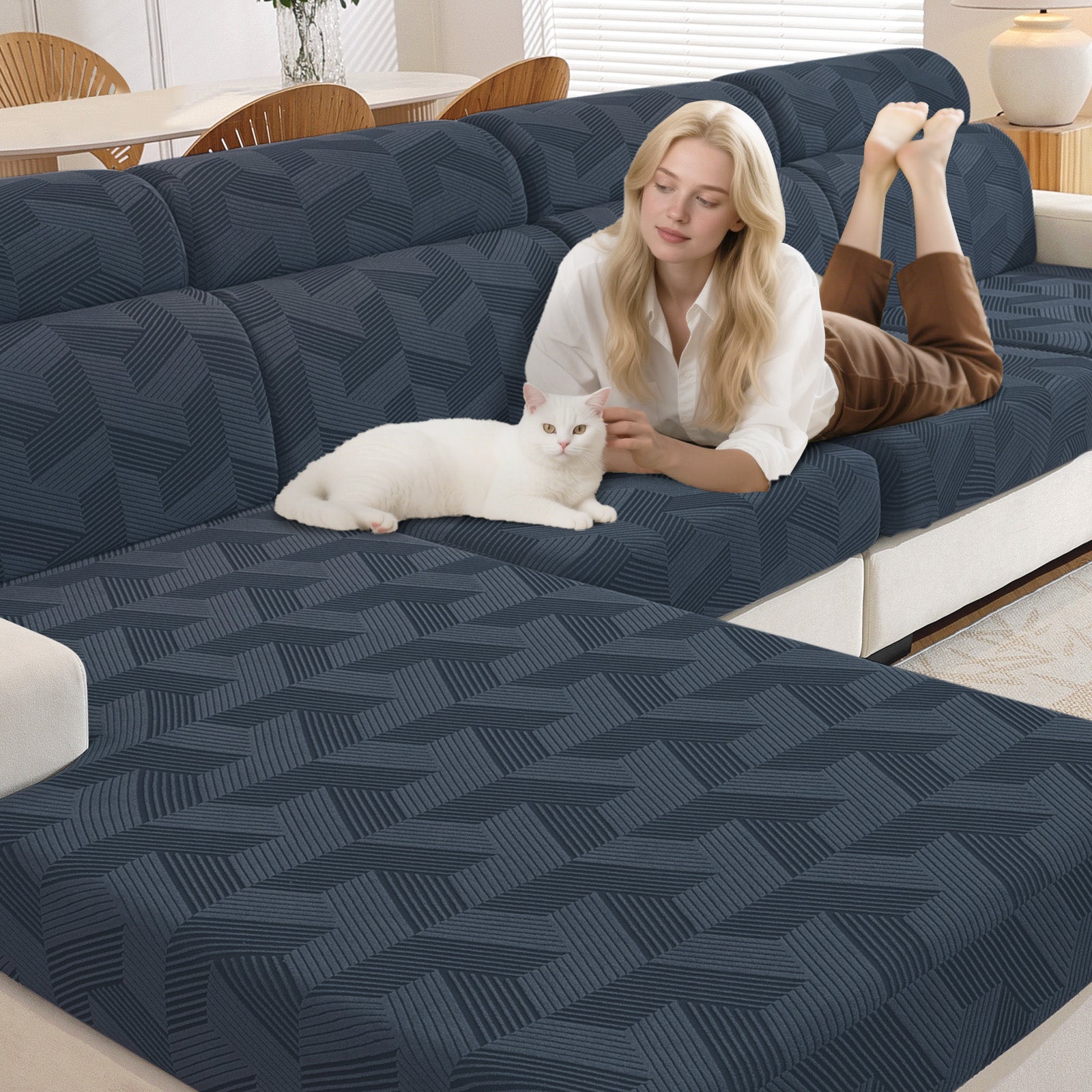 Ystyle Elastic Sofa Seat Cover, Universal Living Room Cushion Cover, Separate Sofa Cushion Slipcovers, Non-Slip, Stain-Resistant, Super Soft & Washable(2 Pieces+Chaise longue)