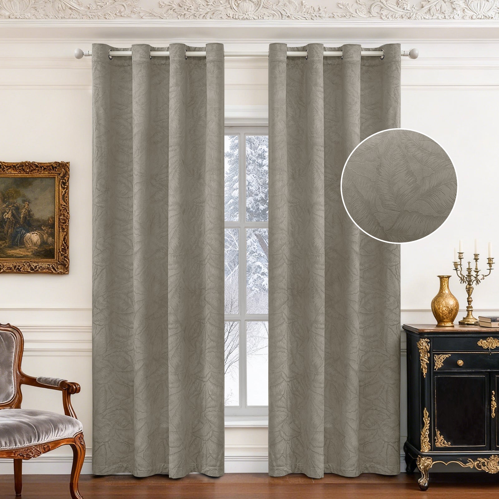 2 Pieces rideaux opacifiants with Stainless Steel Eyelets thermique Polyester Panels
