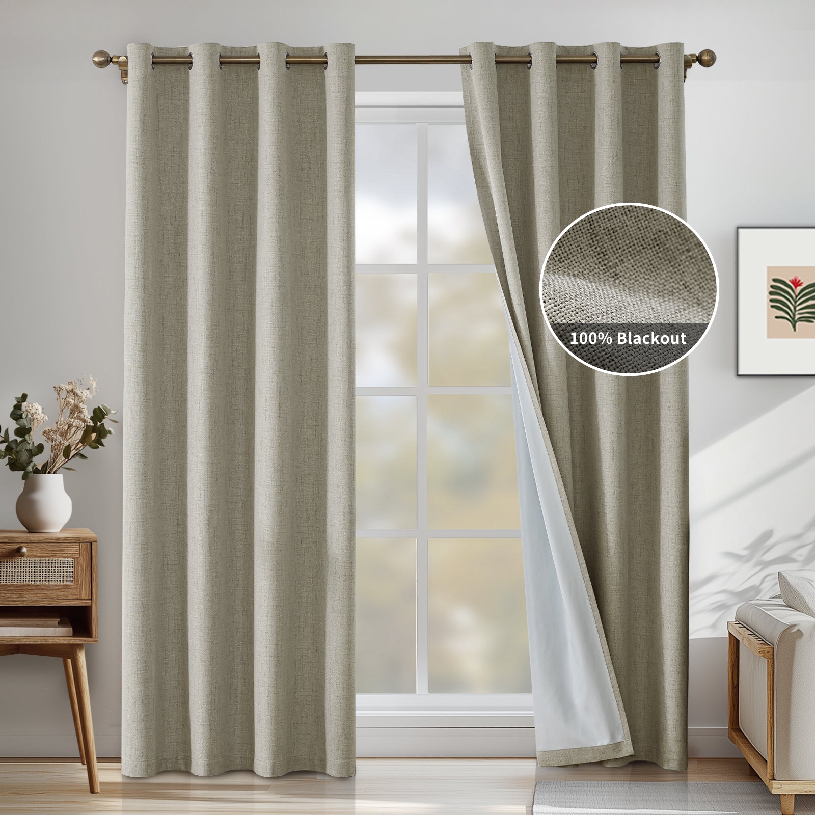 Ystyle 2 Pieces 100% Blackout Linen Curtains Thermal-YSTYLE
